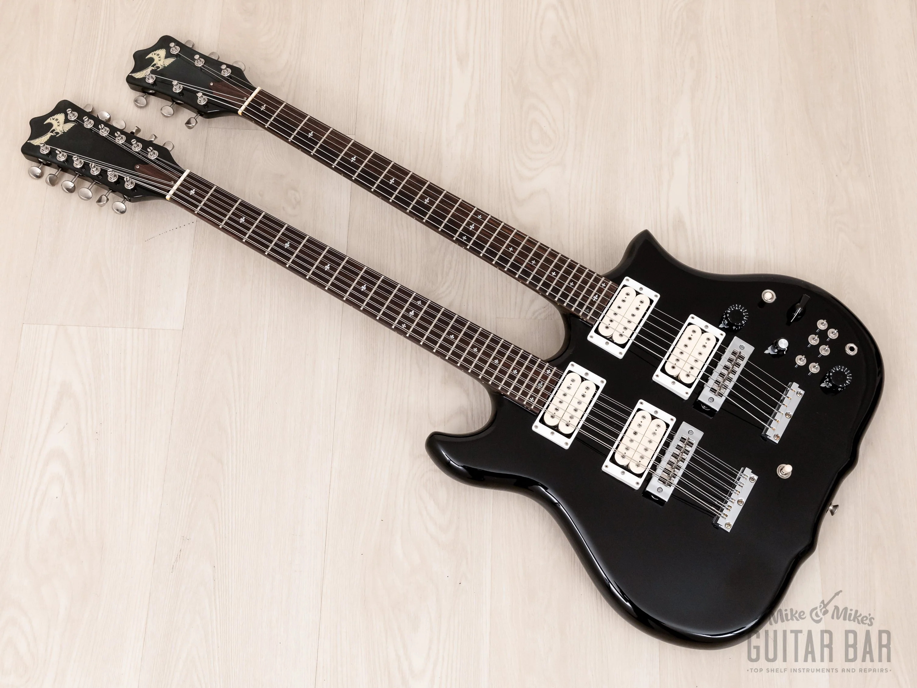 1981 Kawai F-1 Double Neck Vintage Guitar Black Near-Mint w/ Case, Hangtags - Image 11