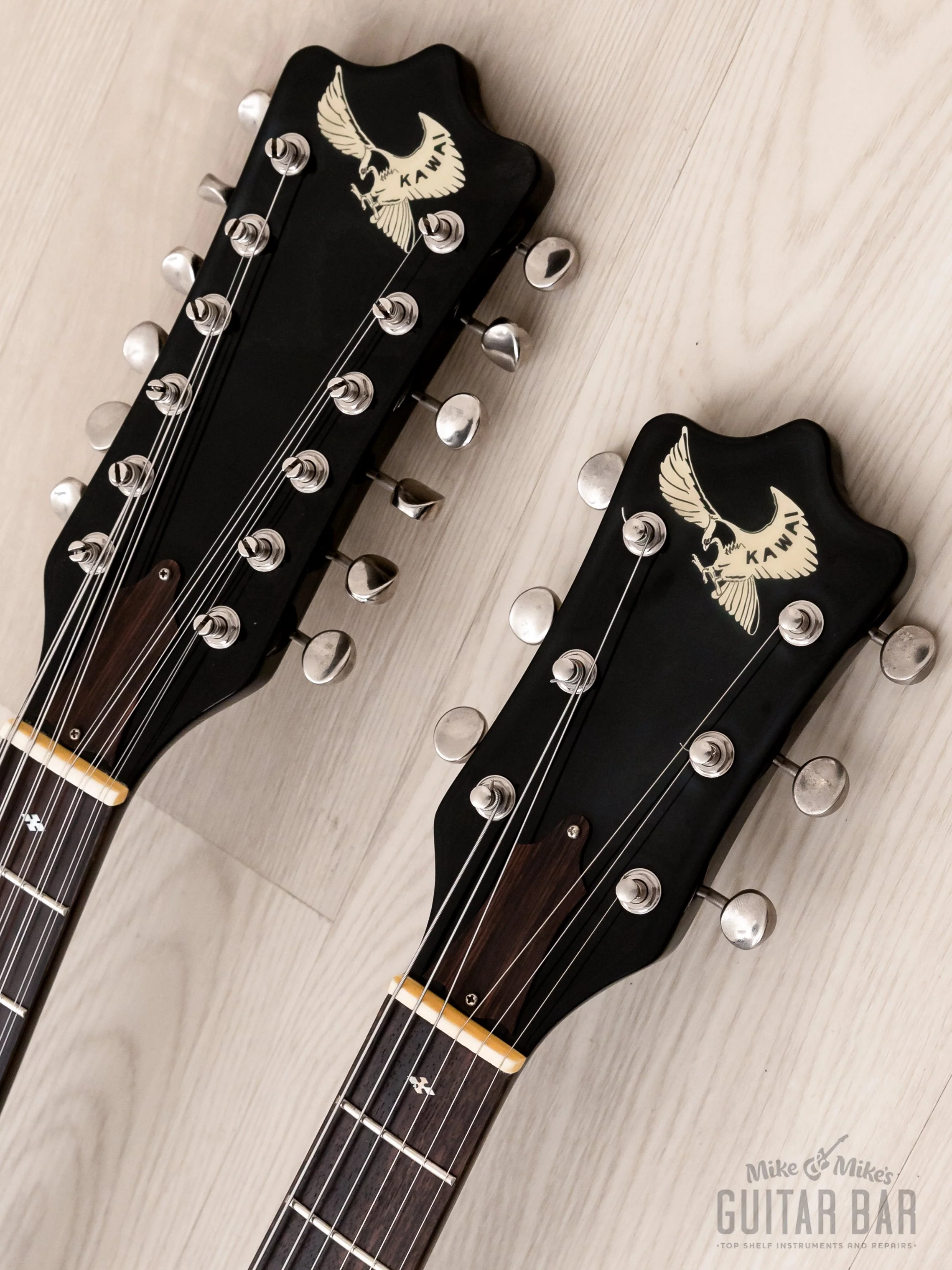 1981 Kawai F-1 Double Neck Vintage Guitar Black Near-Mint w/ Case, Hangtags - Image 4