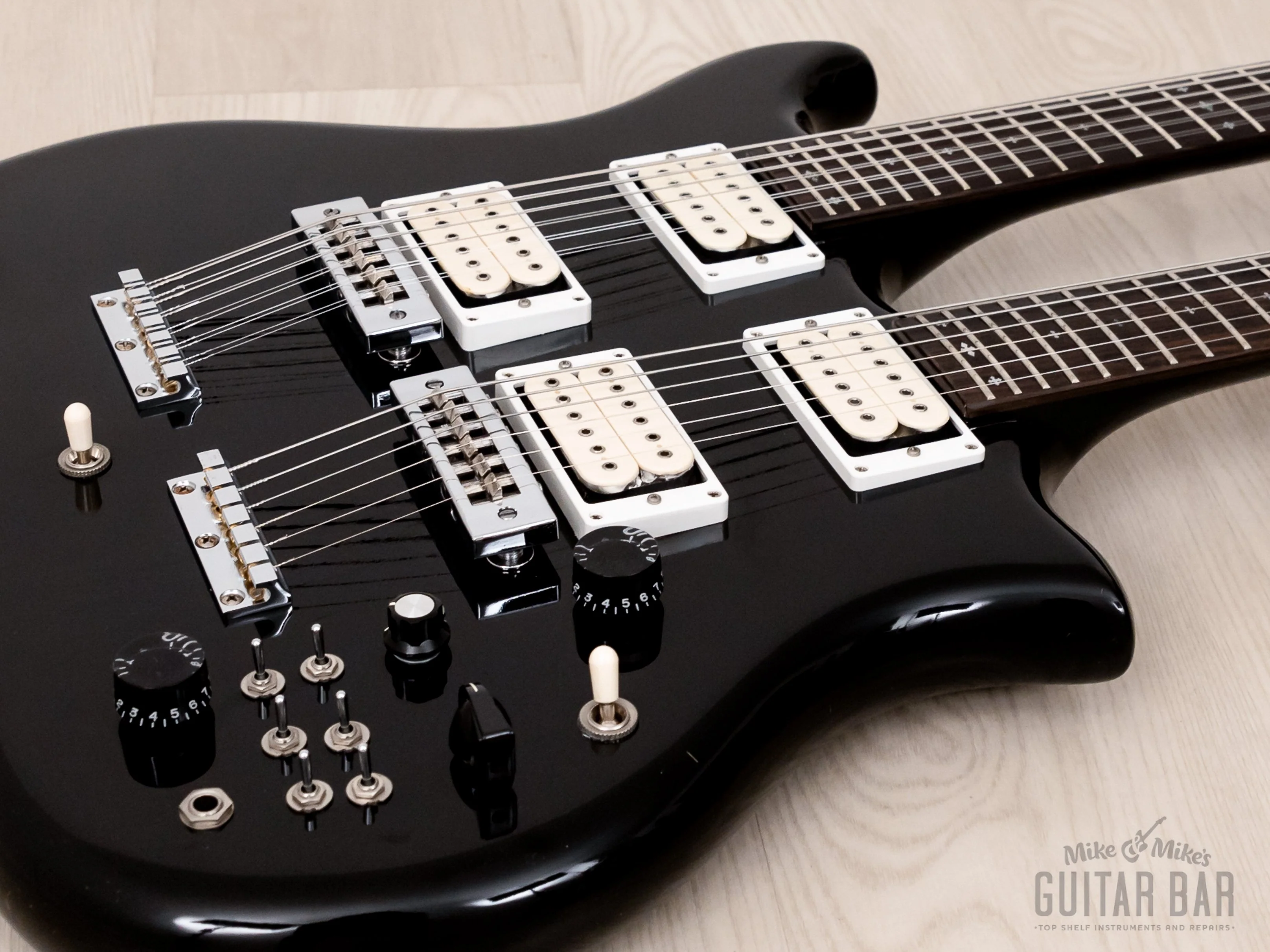 1981 Kawai F-1 Double Neck Vintage Guitar Black Near-Mint w/ Case, Hangtags - Image 6