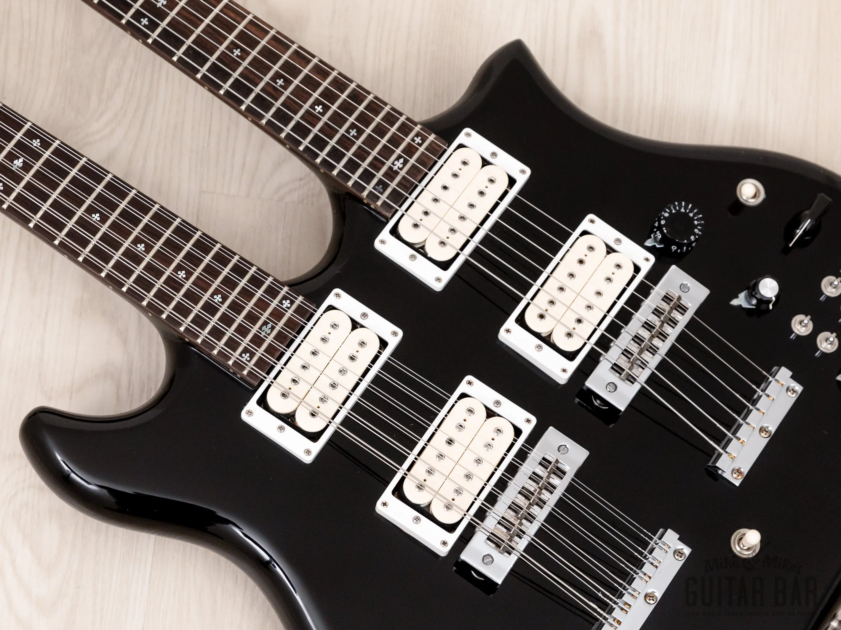 1981 Kawai F-1 Double Neck Vintage Guitar Black Near-Mint w/ Case, Hangtags - Image 7