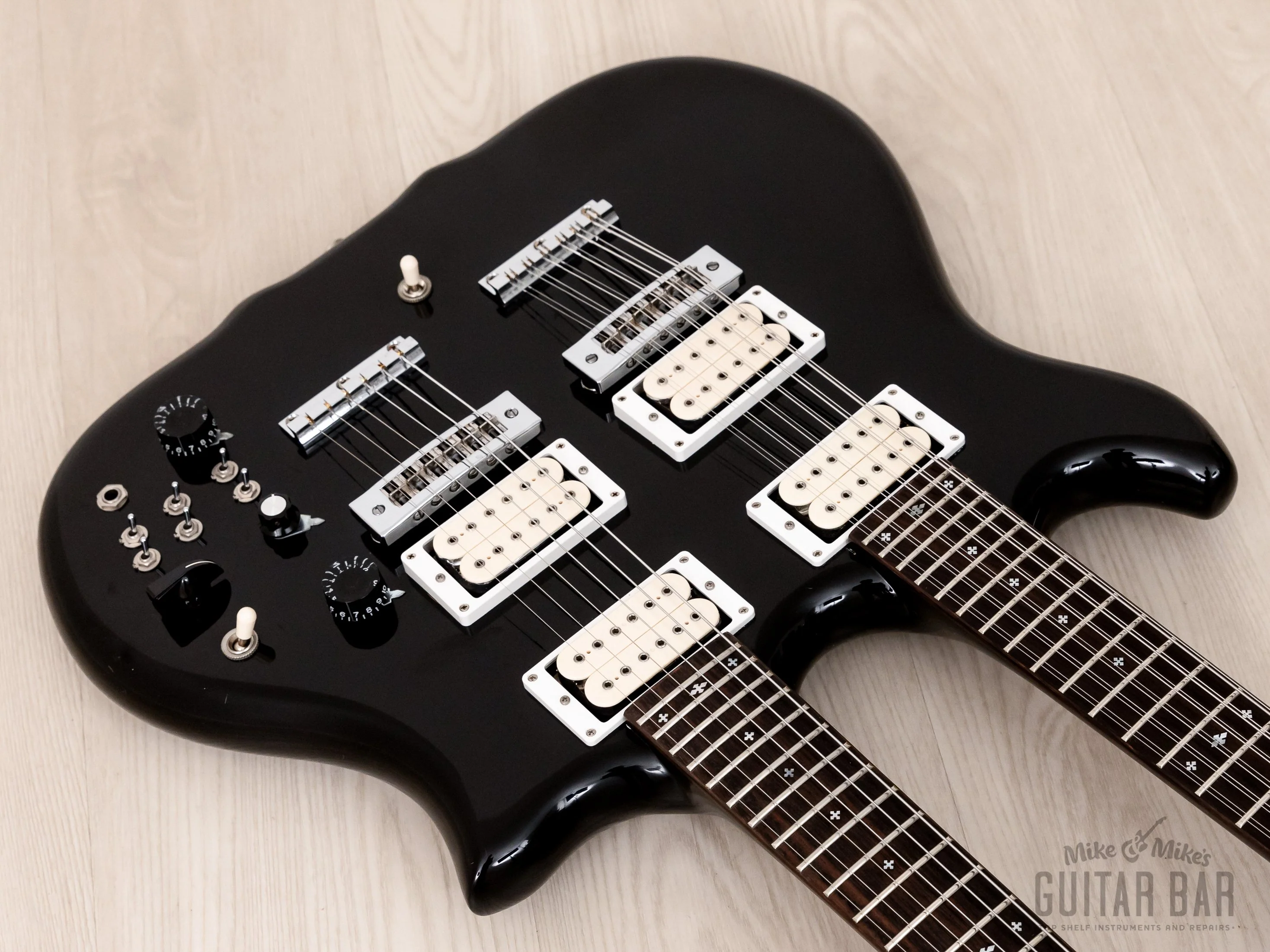 1981 Kawai F-1 Double Neck Vintage Guitar Black Near-Mint w/ Case, Hangtags - Image 8