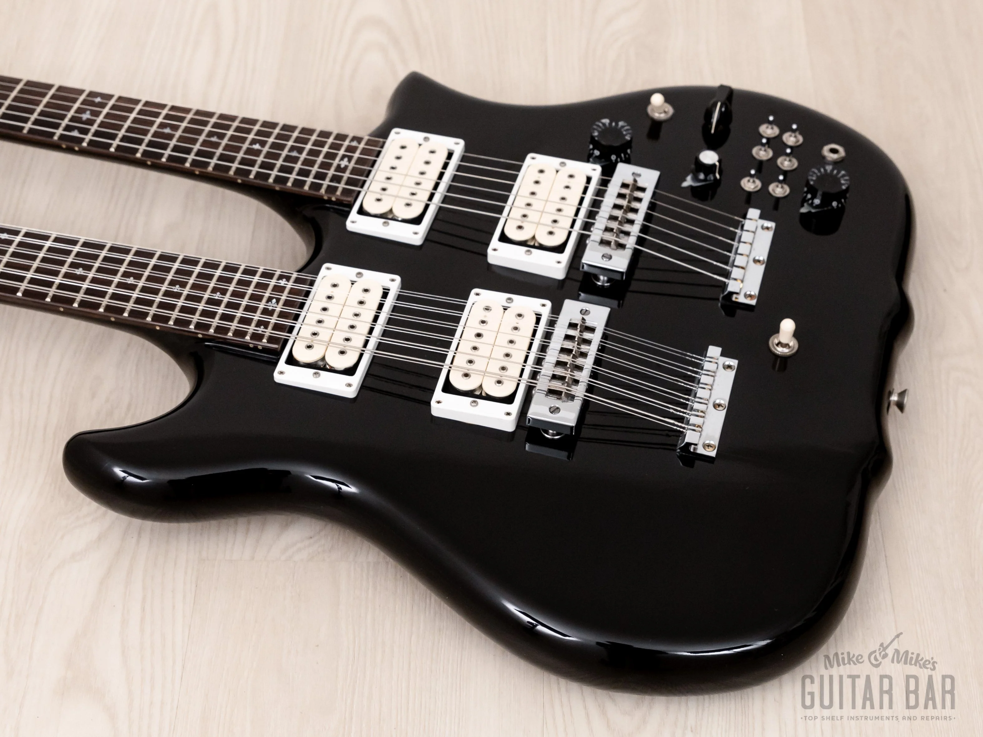 1981 Kawai F-1 Double Neck Vintage Guitar Black Near-Mint w/ Case, Hangtags - Image 9