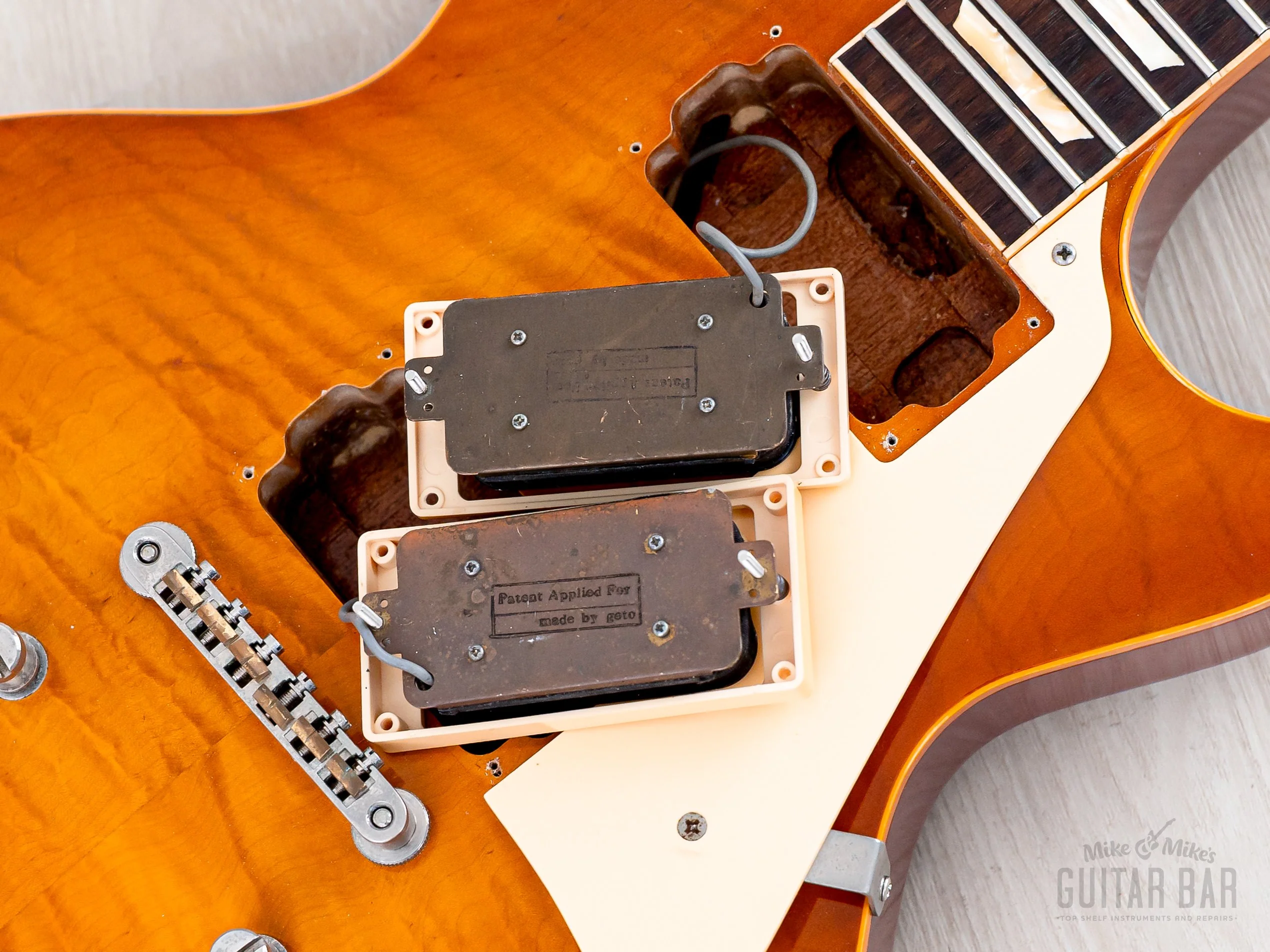 1981 Tokai Love Rock LS-200 Flame Top Burst Vintage Guitar Trans Amber w/ Zebra Goto Humbuckers, Lifton-Style Case - Image 17