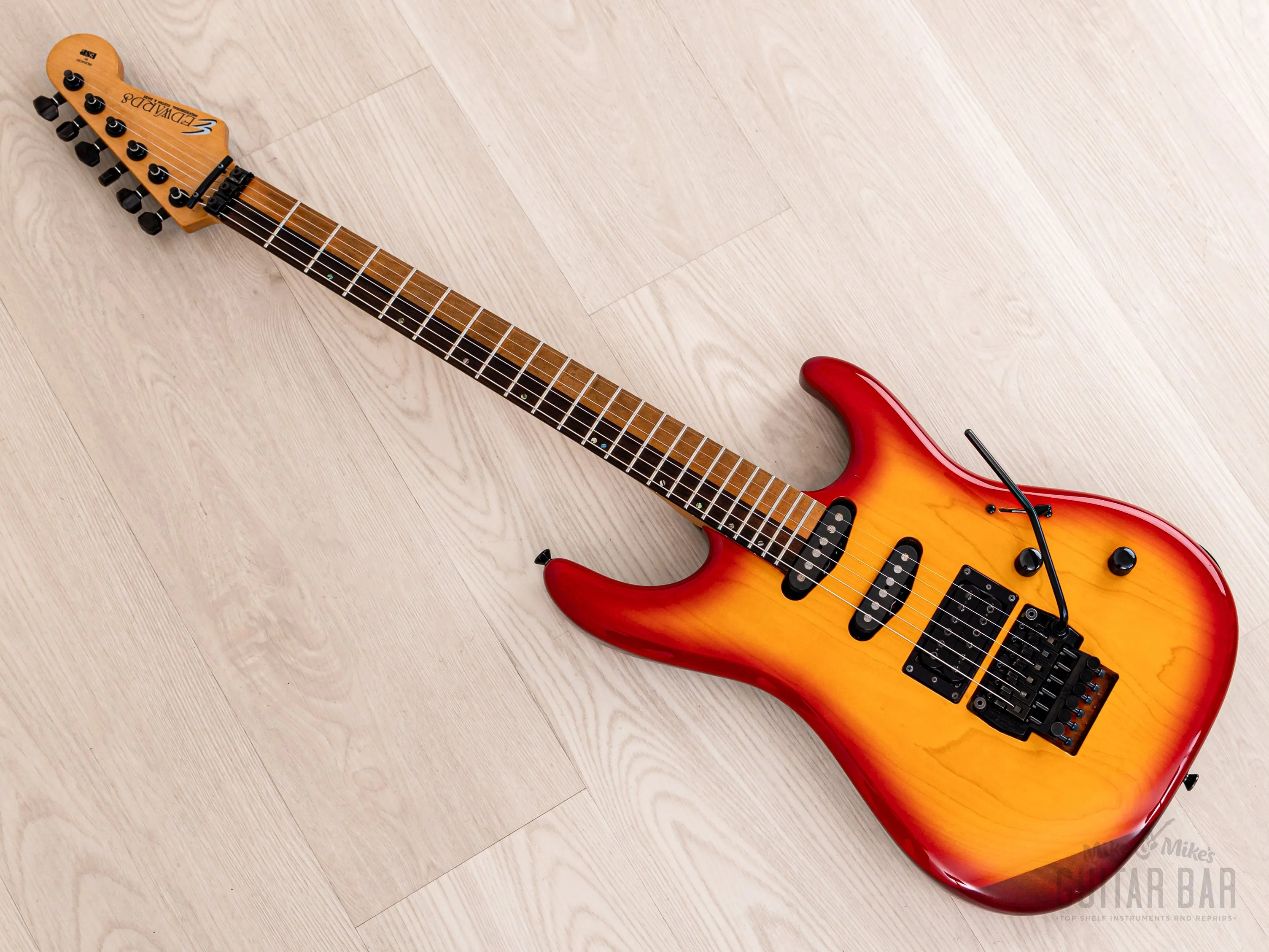 1990 Edwards by ESP Vision Alpha SSH Superstrat Cherry Sunburst w/ Floyd Rose - Image 11