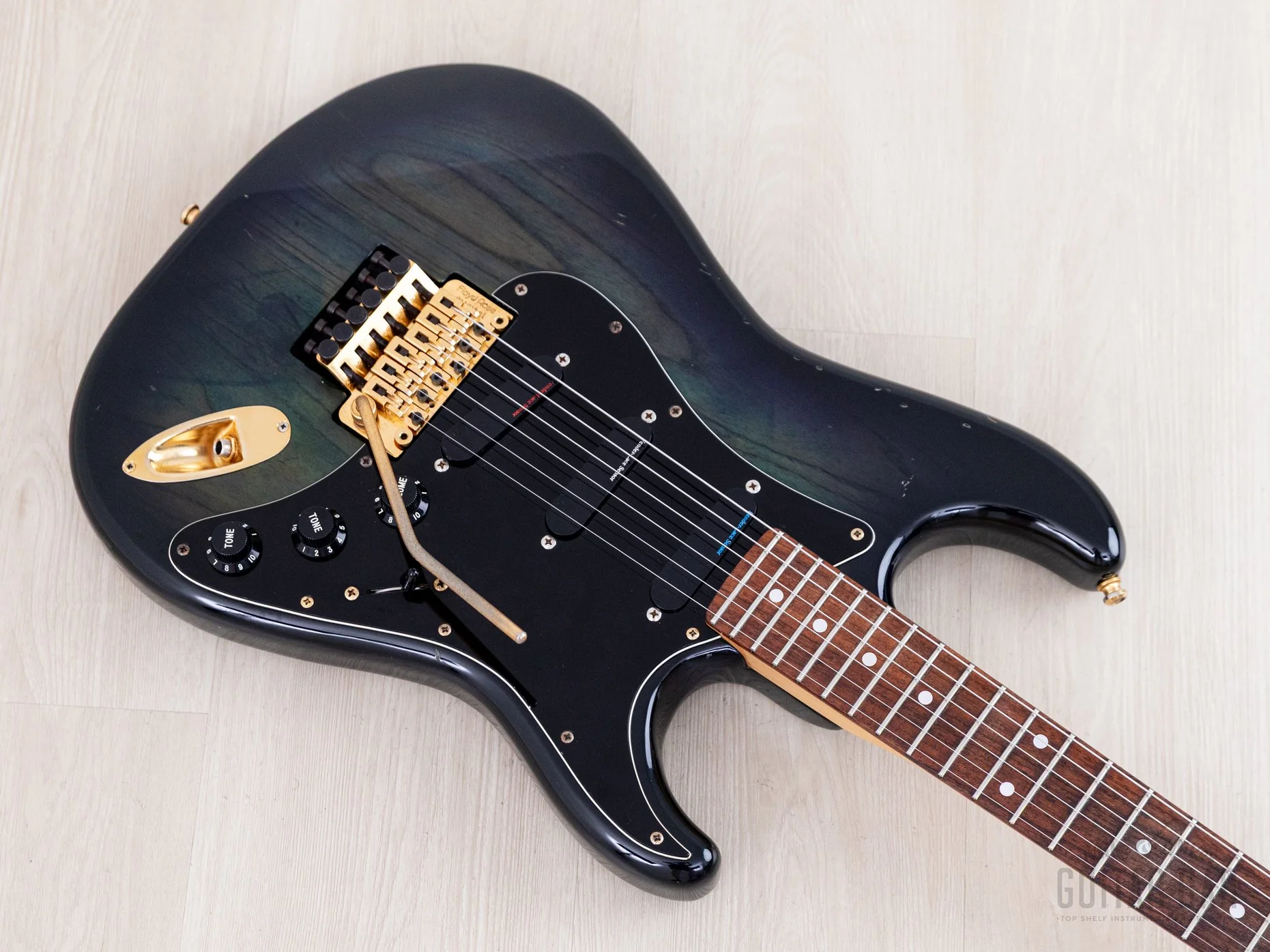 1990 Fender Pro Feel Stratocaster STR-130LS/FO Blueberry Burst w/ Lace Sensor & Floyd Rose, Japan MIJ Fujigen - Image 9