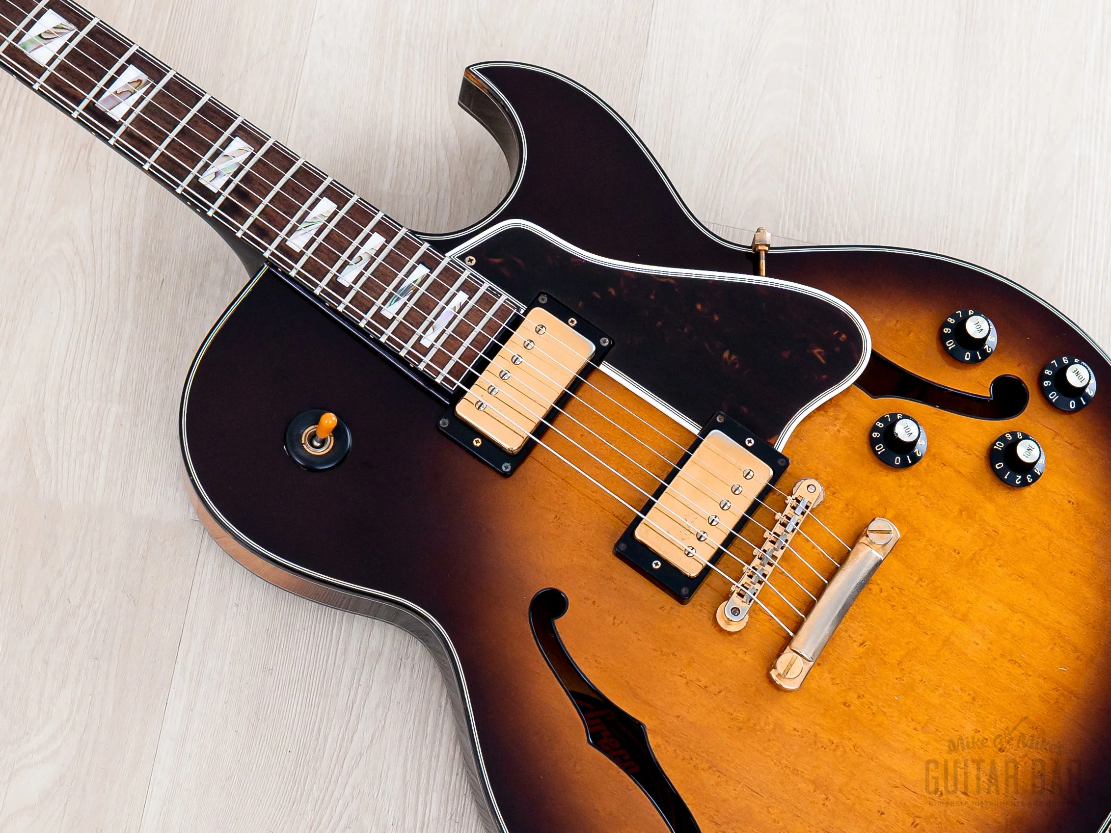 1990 Greco RS-90 Clear Sound Project Vintage Semi-Hollow ES-Style Guitar Sunburst, Japan Fujigen - Image 8