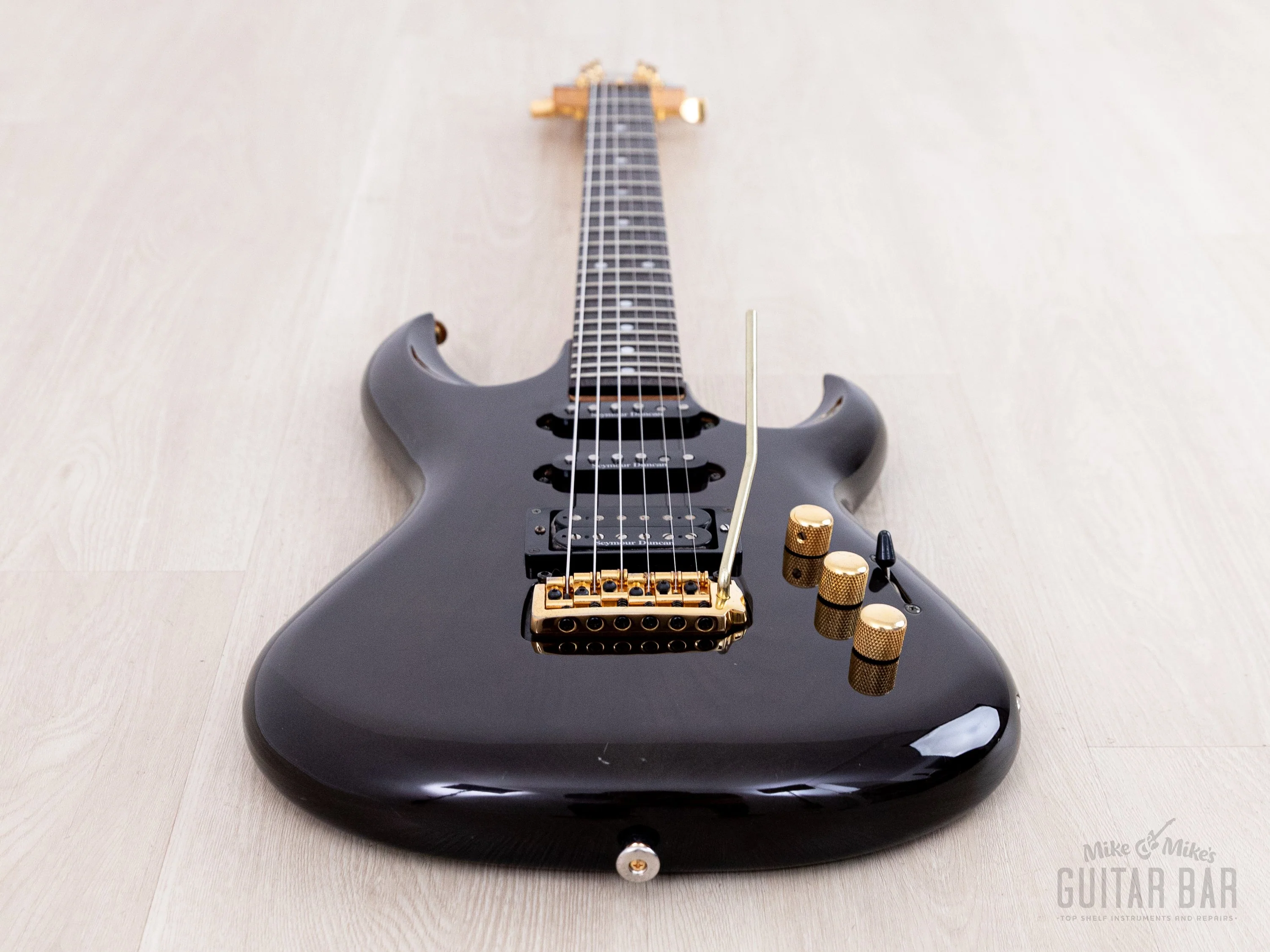 1990s Aria Pro II Custom Shop Gerry McGee Signature The Ventures SSH Superstrat, Trans Black w/ Seymour Duncan, Japan - Image 10