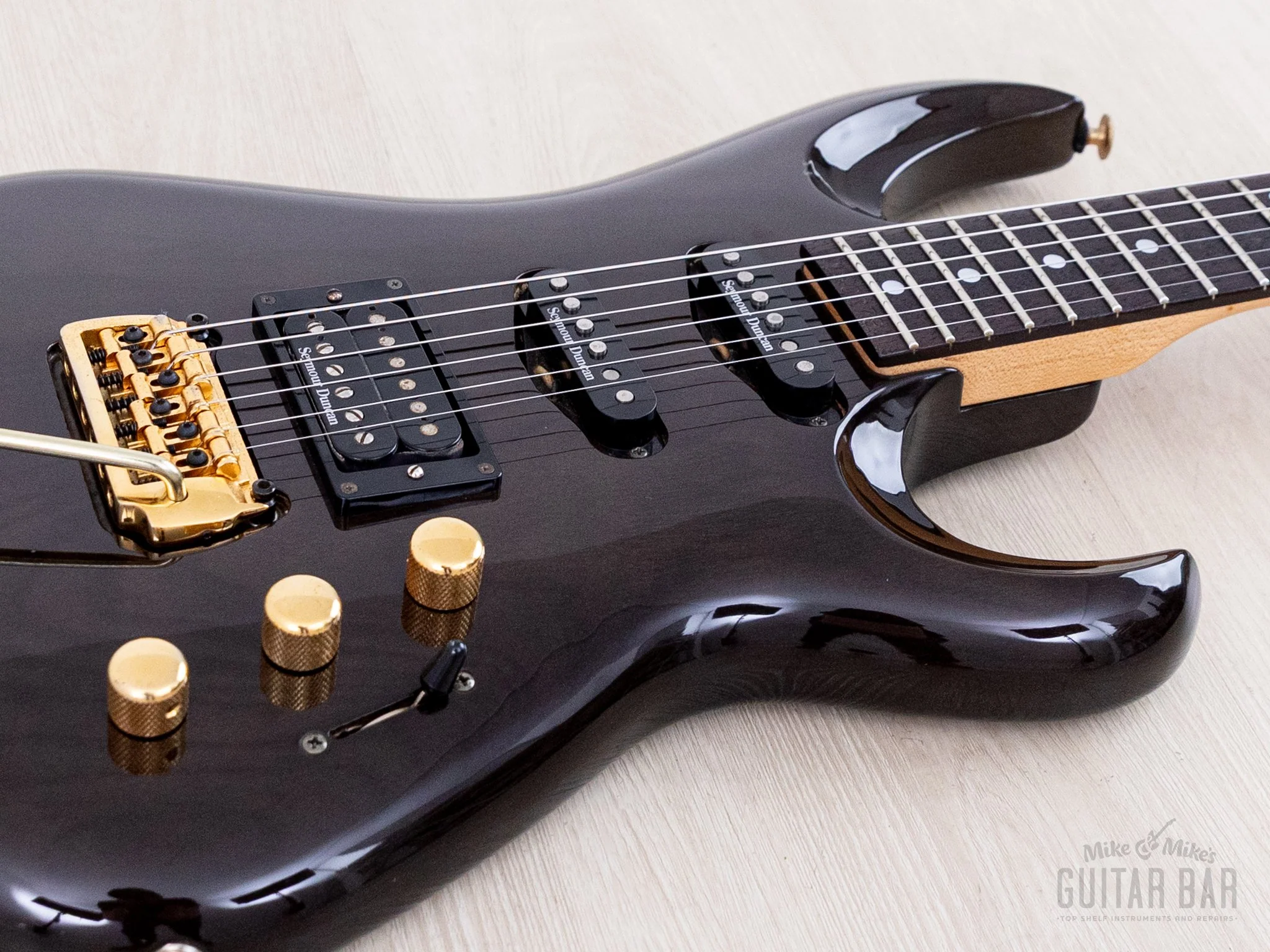 1990s Aria Pro II Custom Shop Gerry McGee Signature The Ventures SSH Superstrat, Trans Black w/ Seymour Duncan, Japan - Image 6