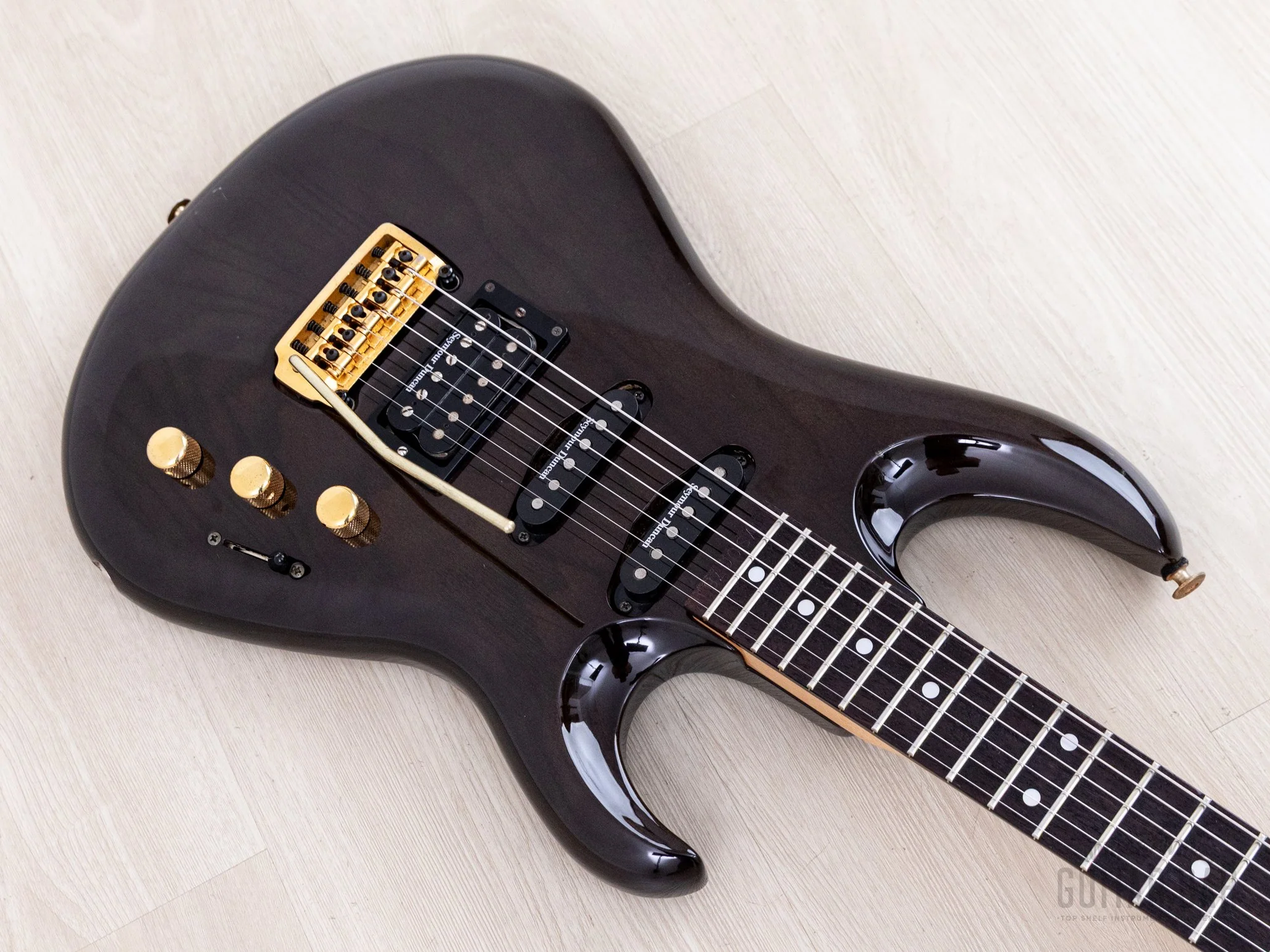 1990s Aria Pro II Custom Shop Gerry McGee Signature The Ventures SSH Superstrat, Trans Black w/ Seymour Duncan, Japan - Image 8