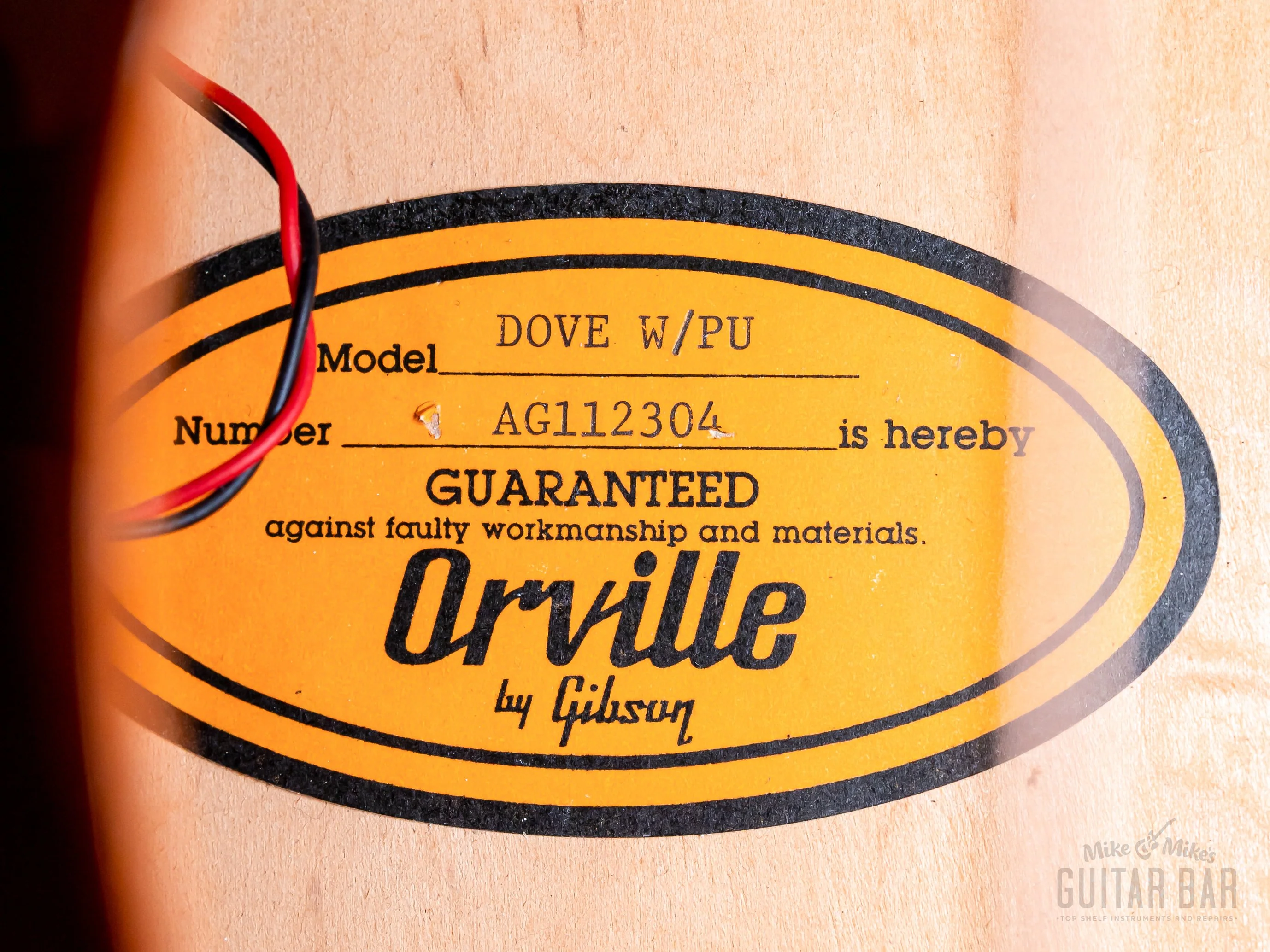 1991 Orville by Gibson Dove Vintage Sunburst Dreadnought Acoustic Electric Guitar w/ Case - Image 6