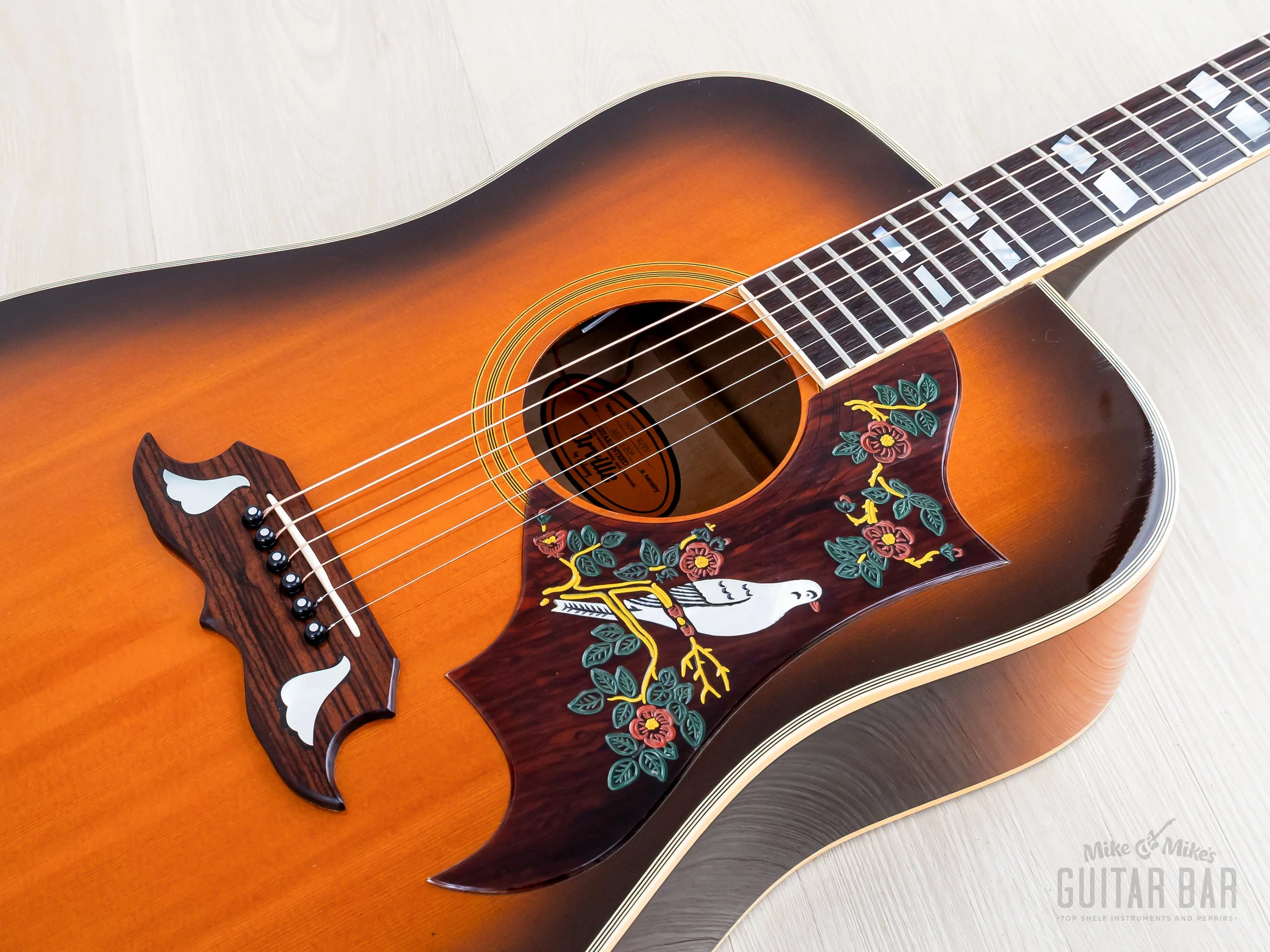 1991 Orville by Gibson Dove Vintage Sunburst Dreadnought Acoustic Electric Guitar w/ Case - Image 7
