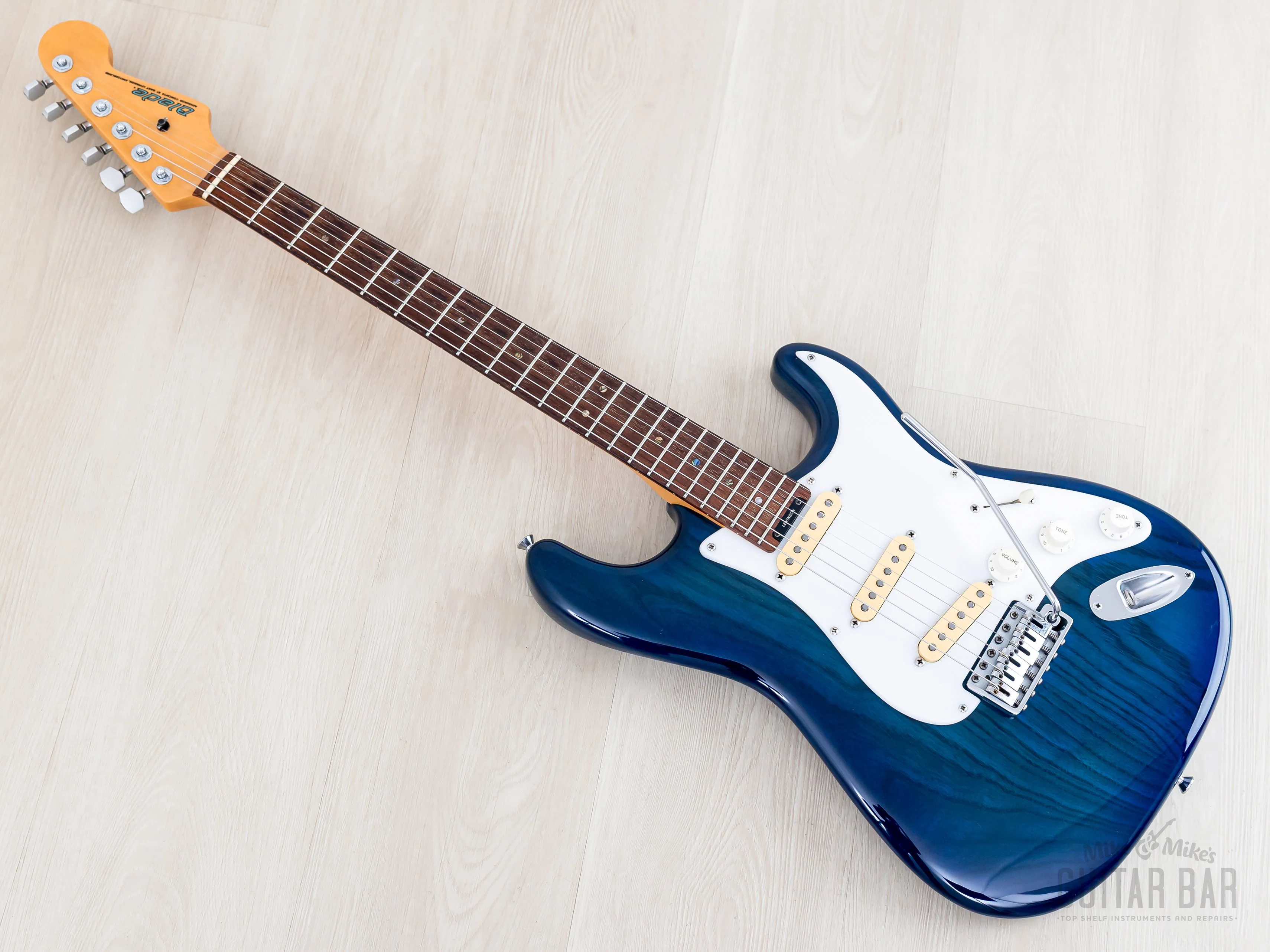 1992 Levinson Blade Texas Blue S-Style Guitar SSS Clear Blue, Japan - Image 12