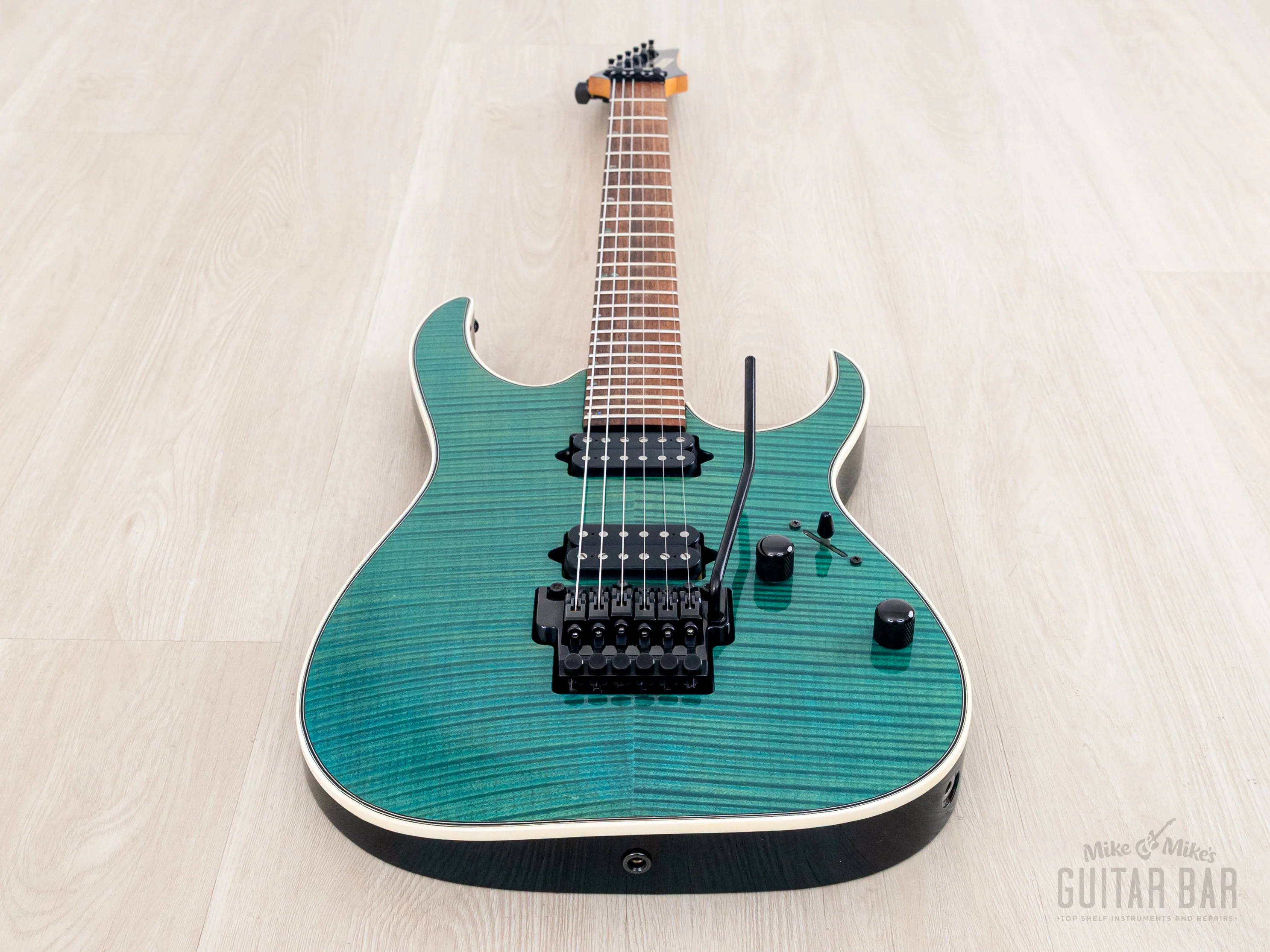 1998 Ibanez J Custom KRG1802 Spot Model Transparent Turquoise AAAA Flame Top DiMarzio HH - Image 10