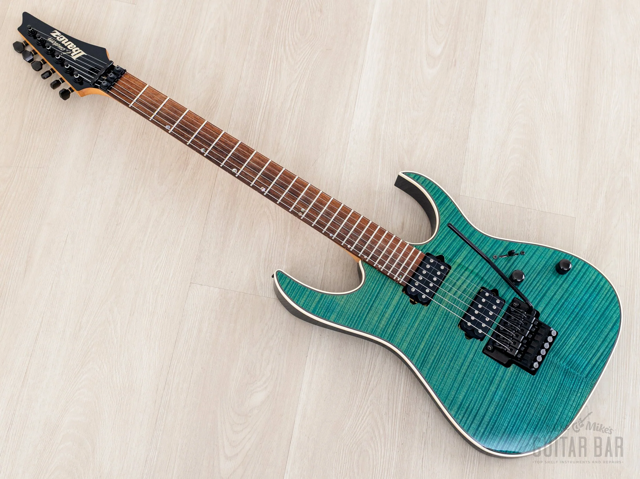 1998 Ibanez J Custom KRG1802 Spot Model Transparent Turquoise AAAA Flame Top DiMarzio HH - Image 11