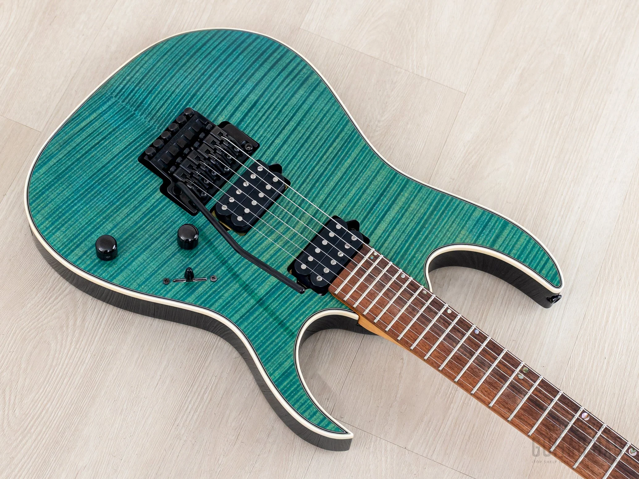 1998 Ibanez J Custom KRG1802 Spot Model Transparent Turquoise AAAA Flame Top DiMarzio HH - Image 8