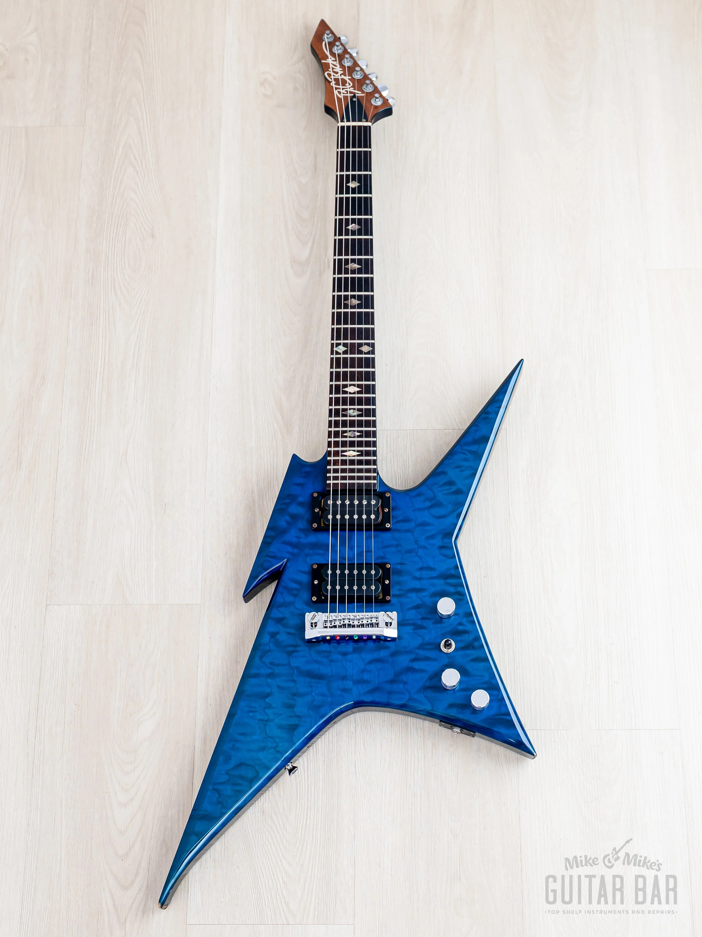 2002 B.C. Rich USA Ironbird Neck Through Quilt Top Transparent Blue w/ DiMarzio - Image 2