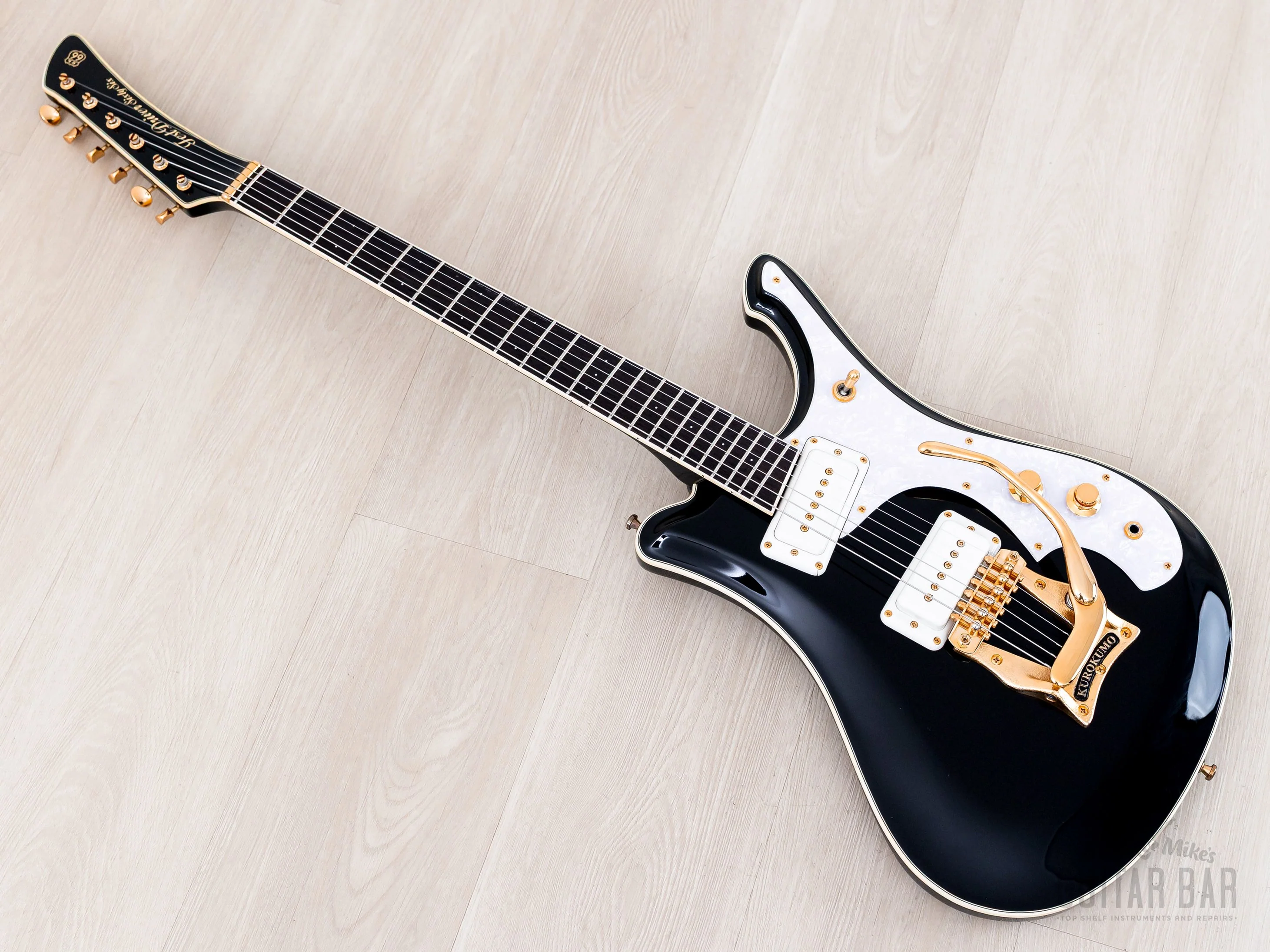 2000s Mosrite Test Driver Sixty Six, Ventures Model + Flying Samurai, Black w/ Case, Kurokumo - Image 12