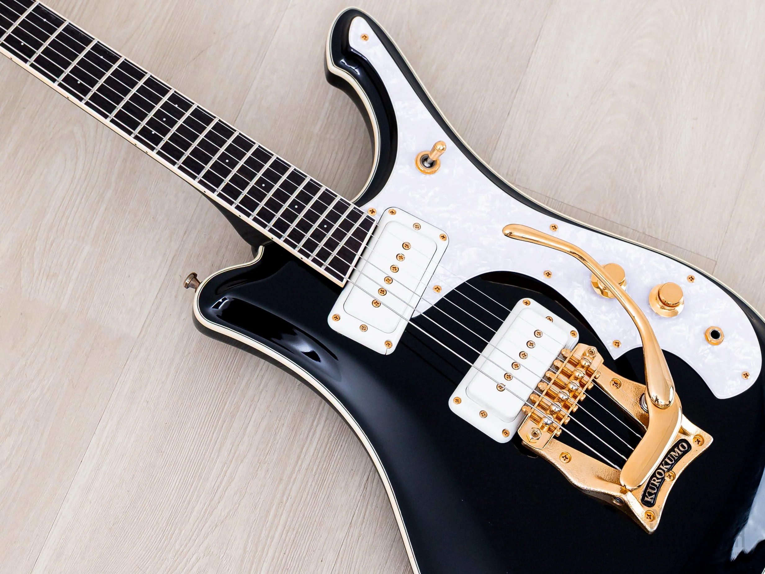 2000s Mosrite Test Driver Sixty Six, Ventures Model + Flying Samurai, Black w/ Case, Kurokumo - Image 7