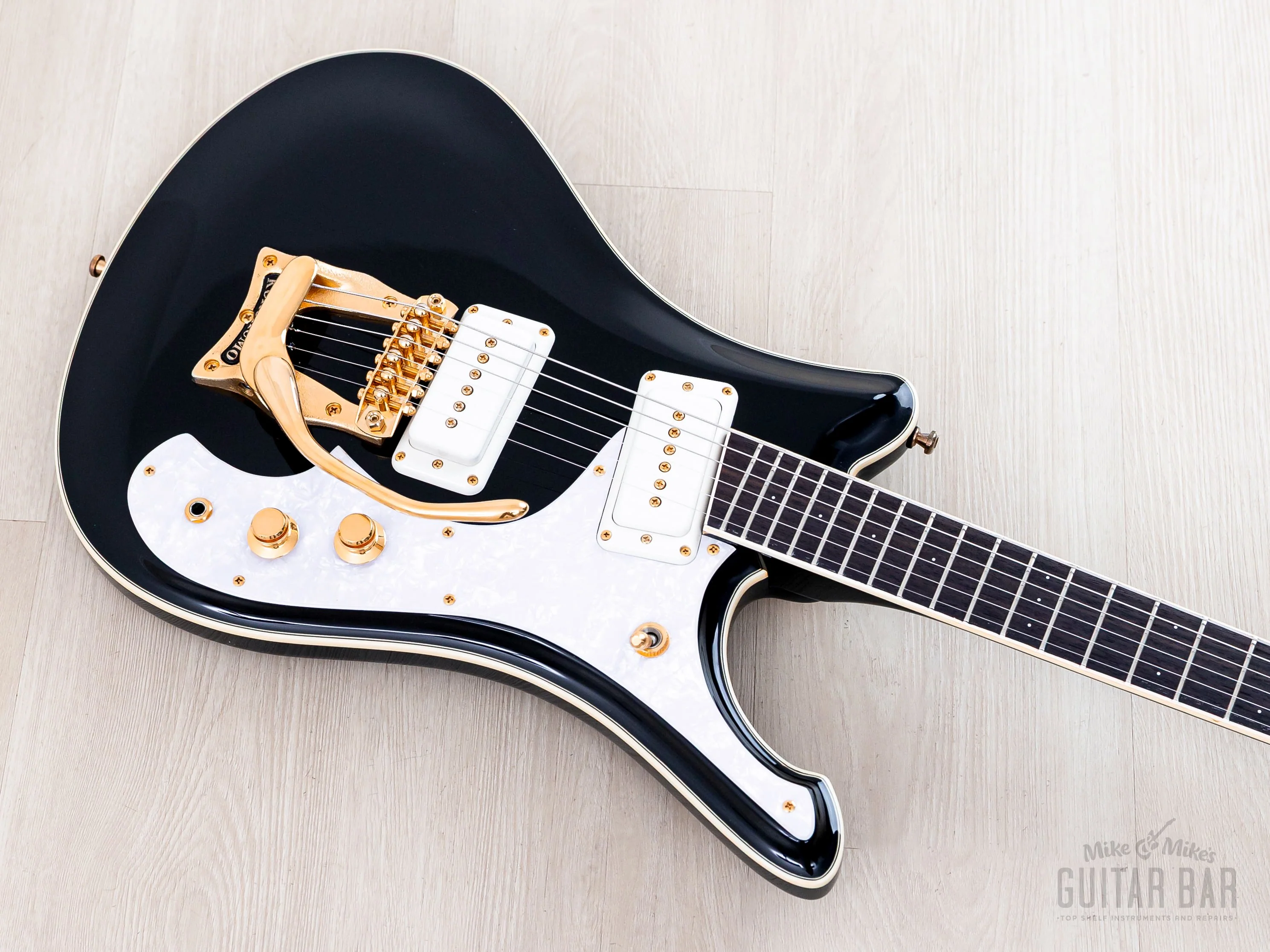 2000s Mosrite Test Driver Sixty Six, Ventures Model + Flying Samurai, Black w/ Case, Kurokumo - Image 9