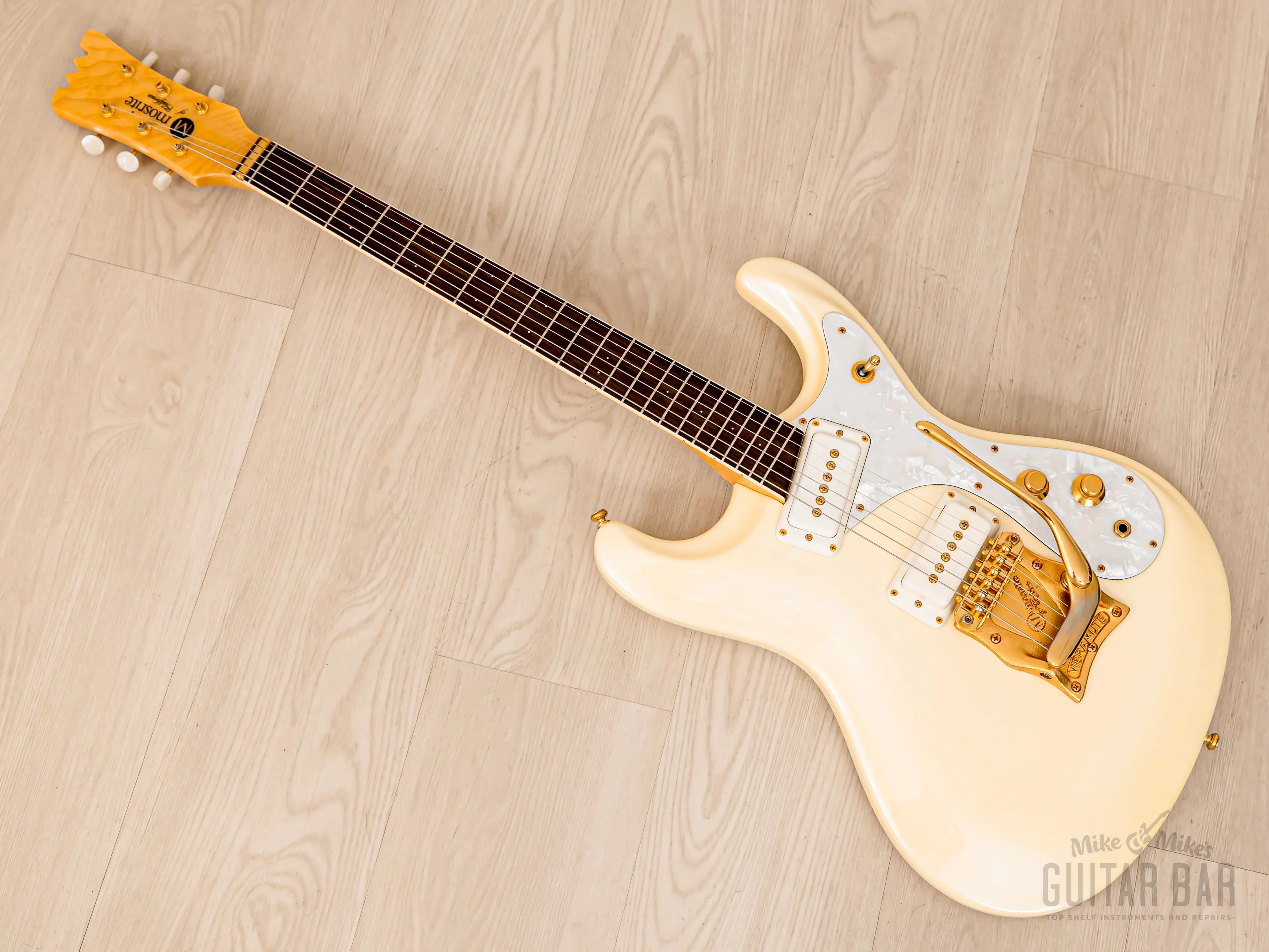 2000s Mosrite Ventures Model Super Custom '65 Pearl White w/ Gold Hardware, Vibramute & Case, Japan Kurokumo - Image 12