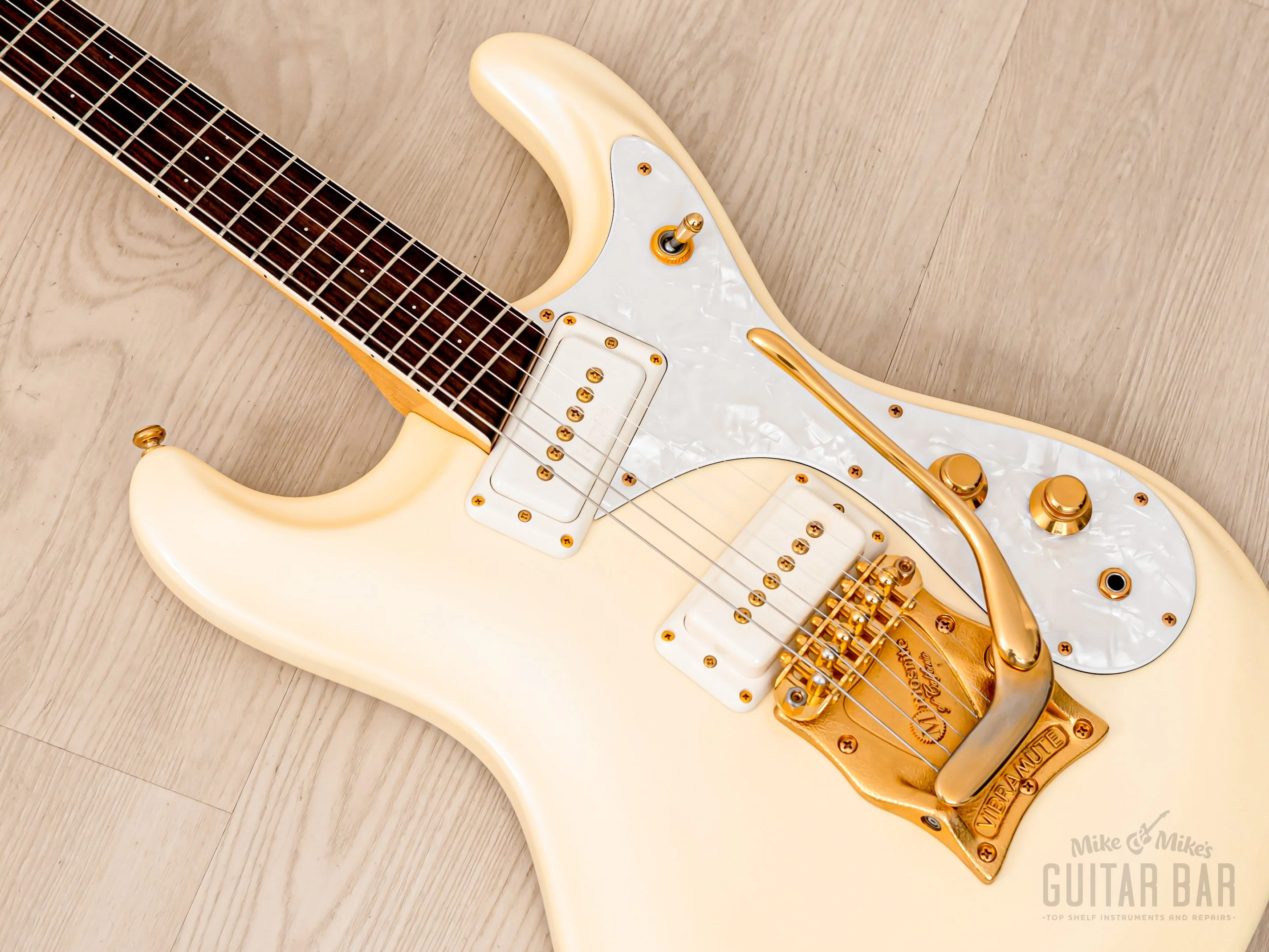 2000s Mosrite Ventures Model Super Custom '65 Pearl White w/ Gold Hardware, Vibramute & Case, Japan Kurokumo - Image 7