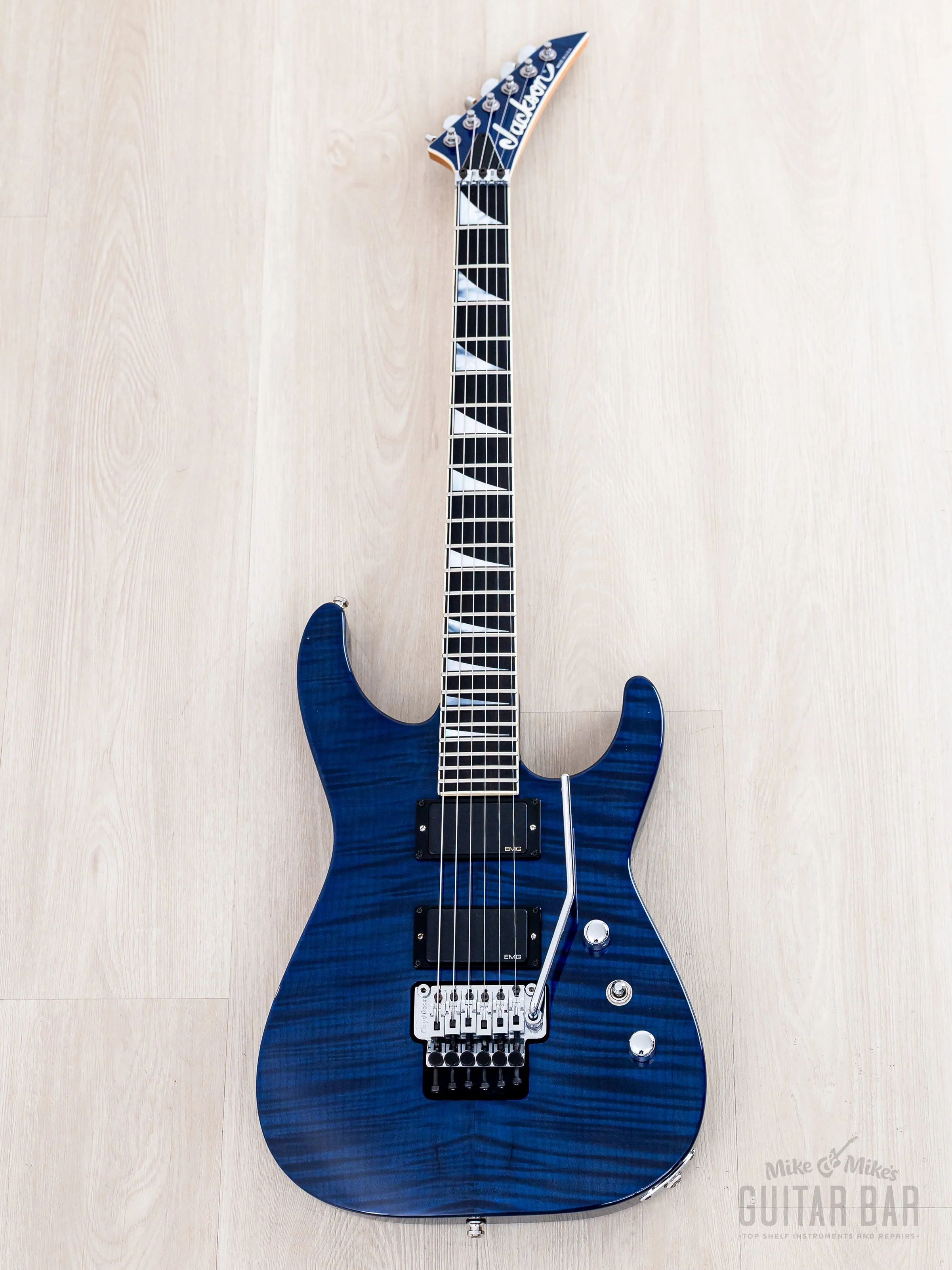2003 Jackson USA Select Dinky DK1 Trans Blue Flame Top w/ EMG, Floyd Rose & Case - Image 2