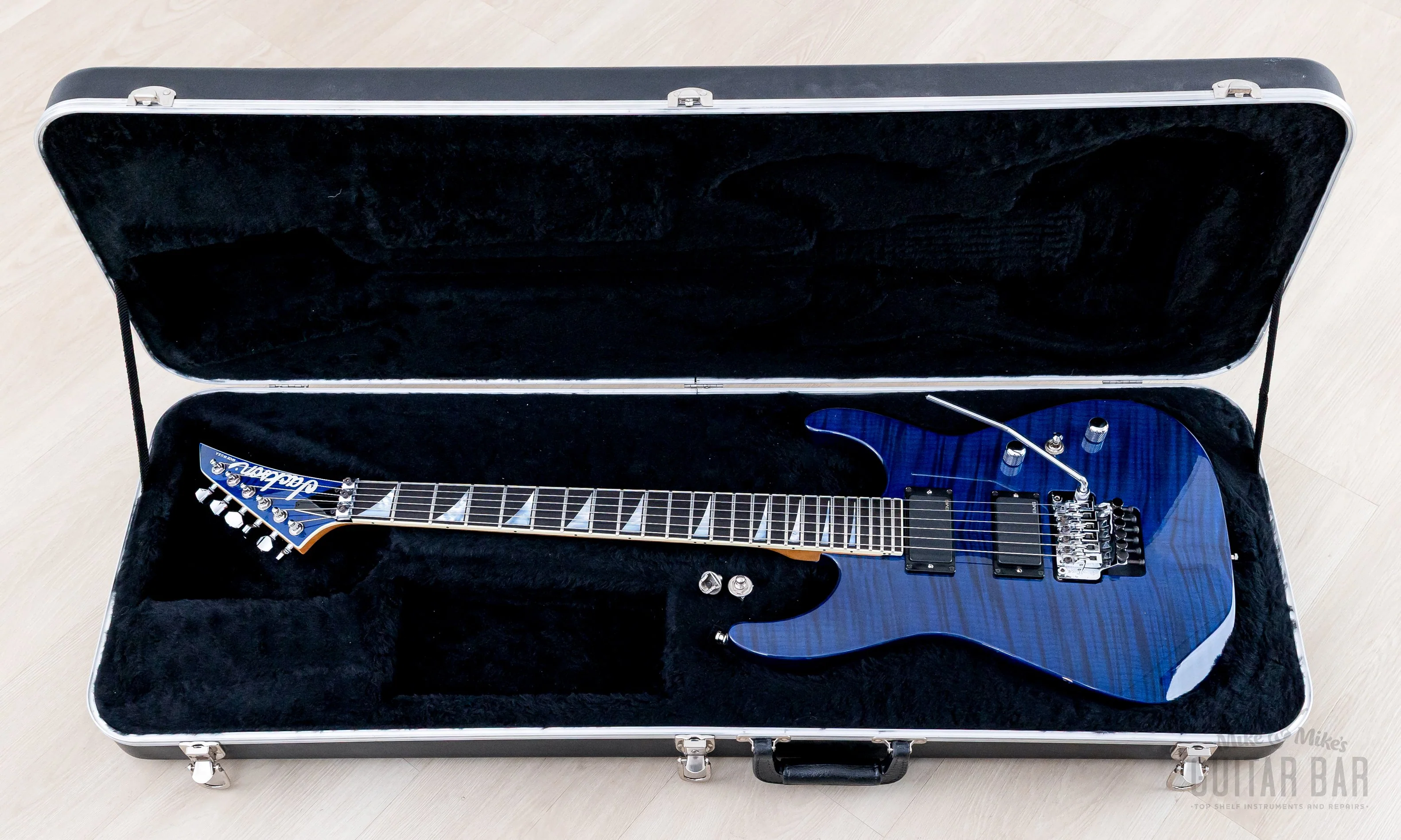 2003 Jackson USA Select Dinky DK1 Trans Blue Flame Top w/ EMG, Floyd Rose & Case - Image 21