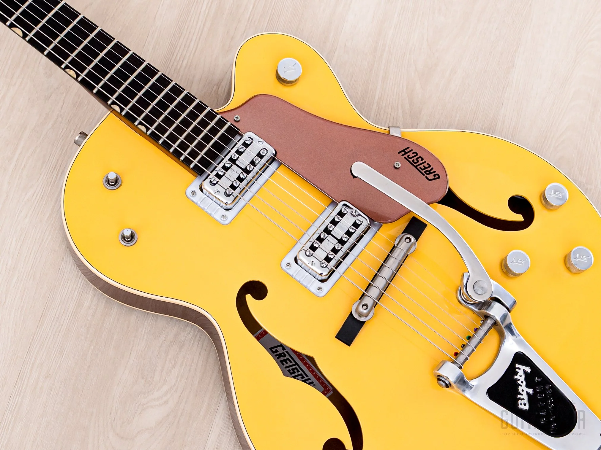 2004 Gretsch G6118T-120 Anniversary Bamboo Yellow w/ TV Jones Classic FilterTron, Bigsby & Case - Image 8