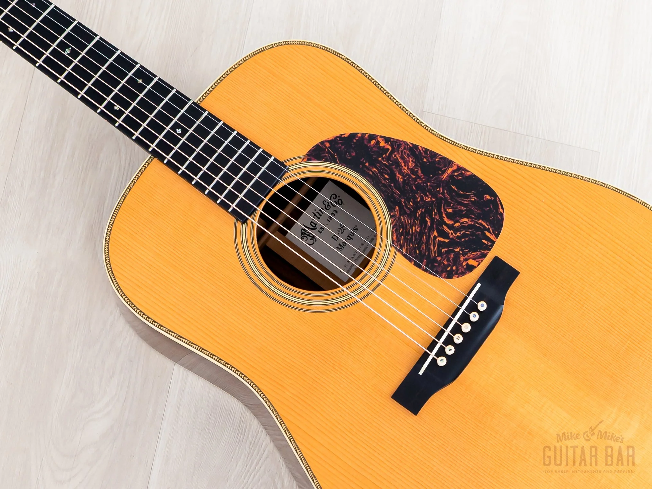 2010 Martin D-28 Marquis Herringbone Dreadnought Pre-War-Spec Adirondack Top, Near-Mint w/ Case & Tags - Image 9