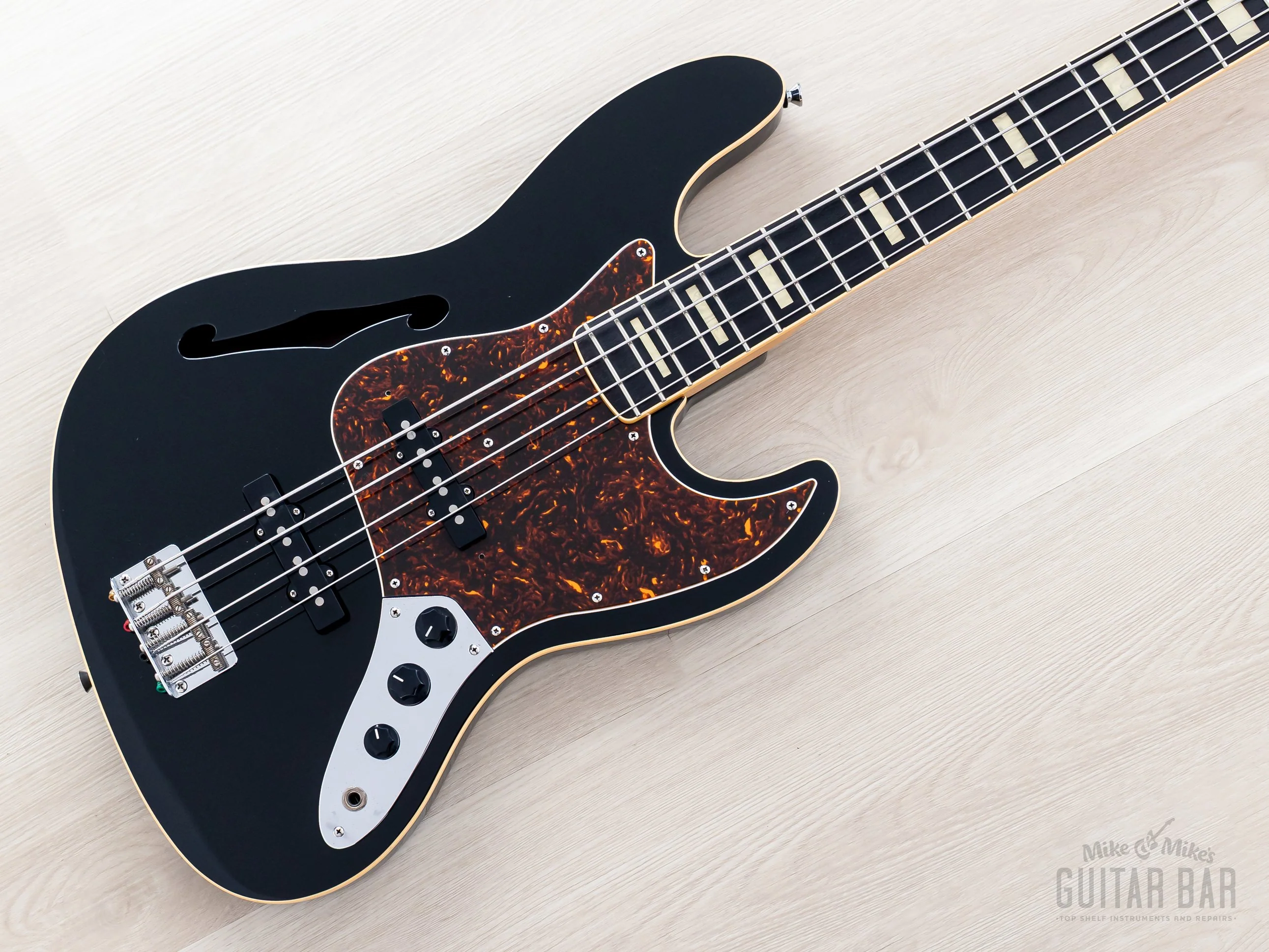 2012 Fender Jazz Bass JB/HO Semi-Hollow Mahogany Body Black, Blocks & Binding, Japan MIJ