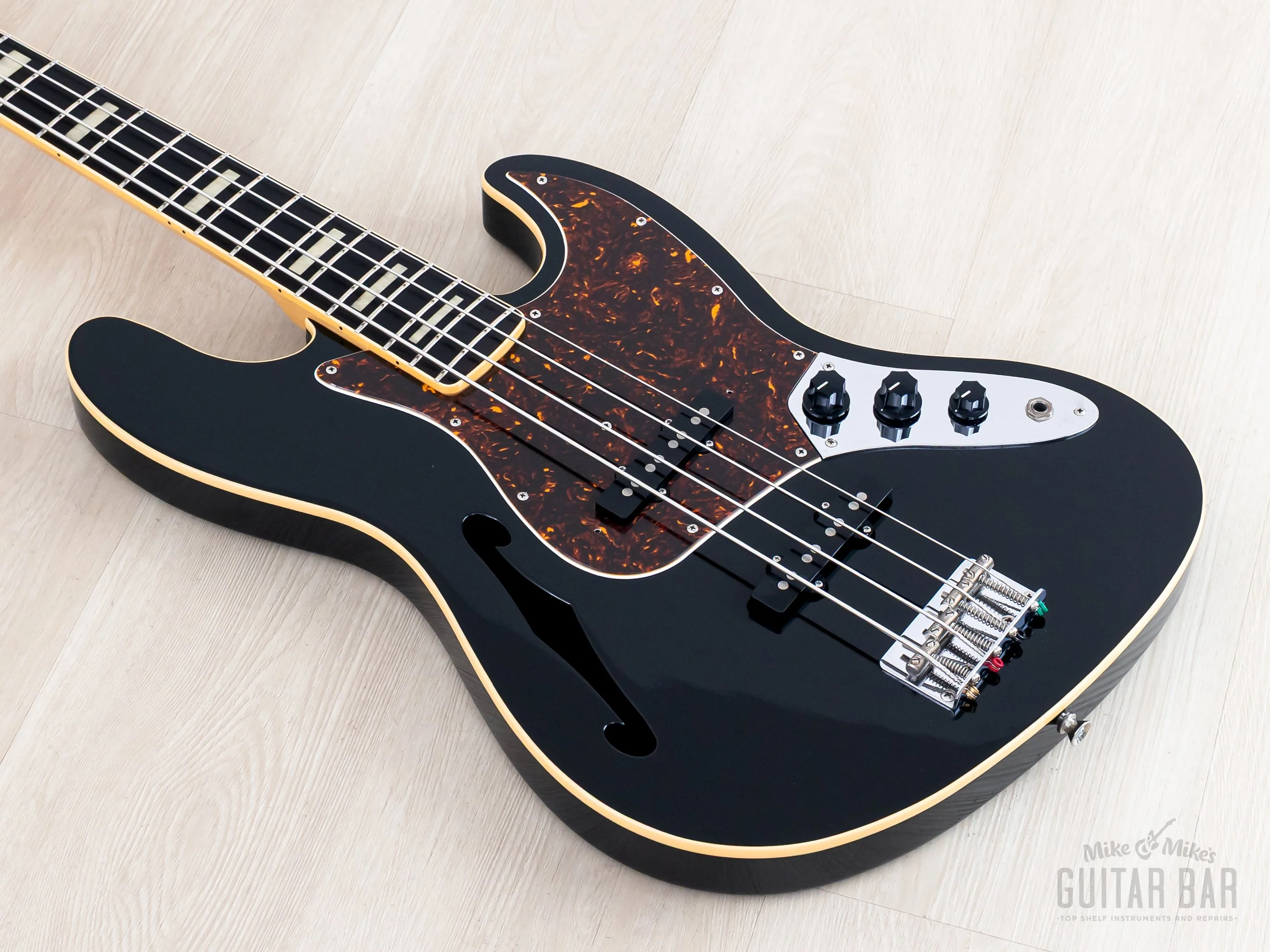 2012 Fender Jazz Bass JB/HO Semi-Hollow Mahogany Body Black, Blocks & Binding, Japan MIJ - Image 10