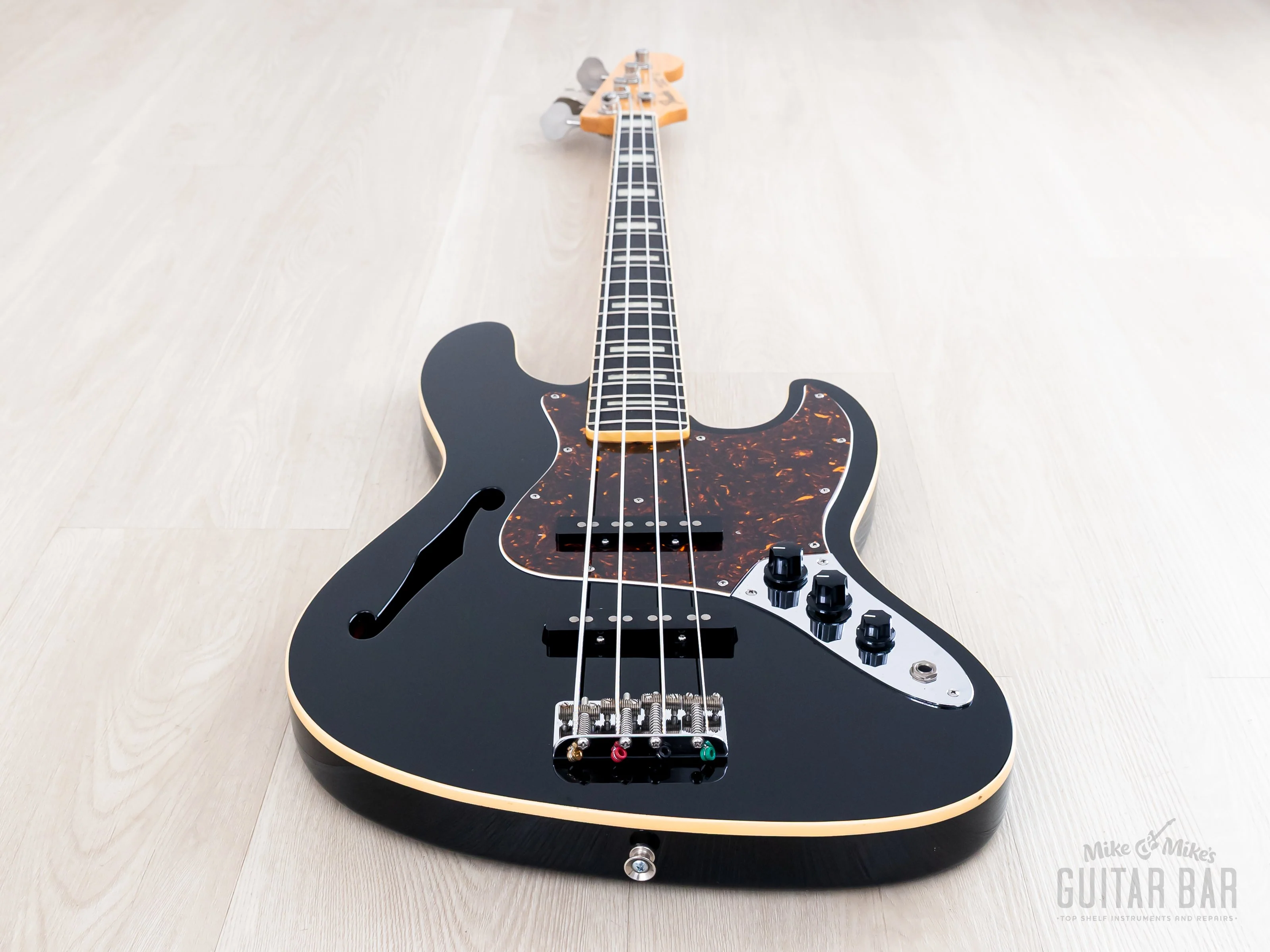 2012 Fender Jazz Bass JB/HO Semi-Hollow Mahogany Body Black, Blocks & Binding, Japan MIJ - Image 11