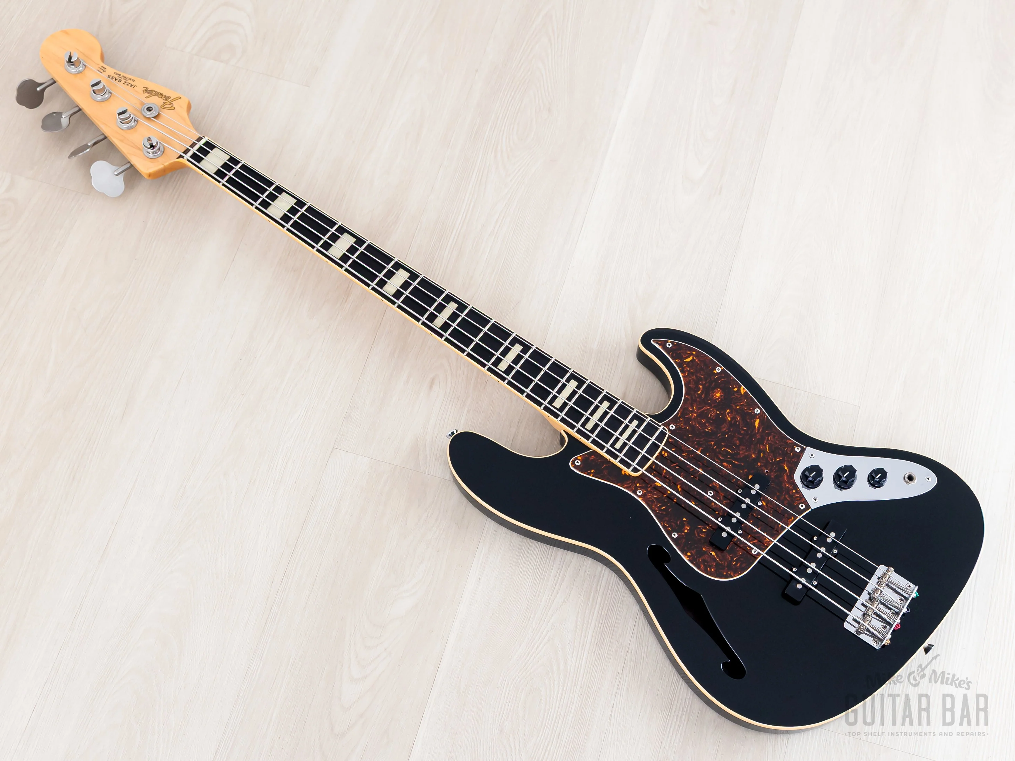2012 Fender Jazz Bass JB/HO Semi-Hollow Mahogany Body Black, Blocks & Binding, Japan MIJ - Image 12