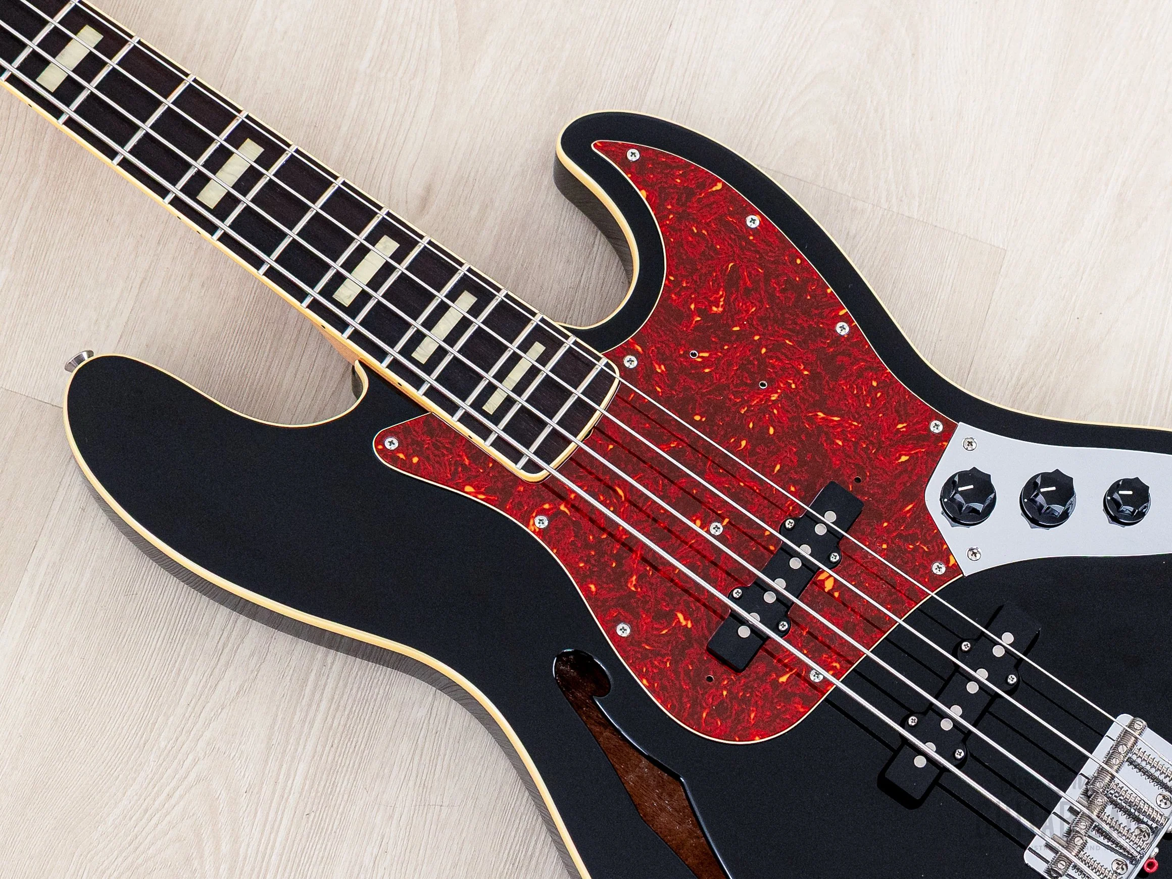 2012 Fender Jazz Bass JB/HO Semi-Hollow Mahogany Body Black, Blocks & Binding, Japan MIJ - Image 7