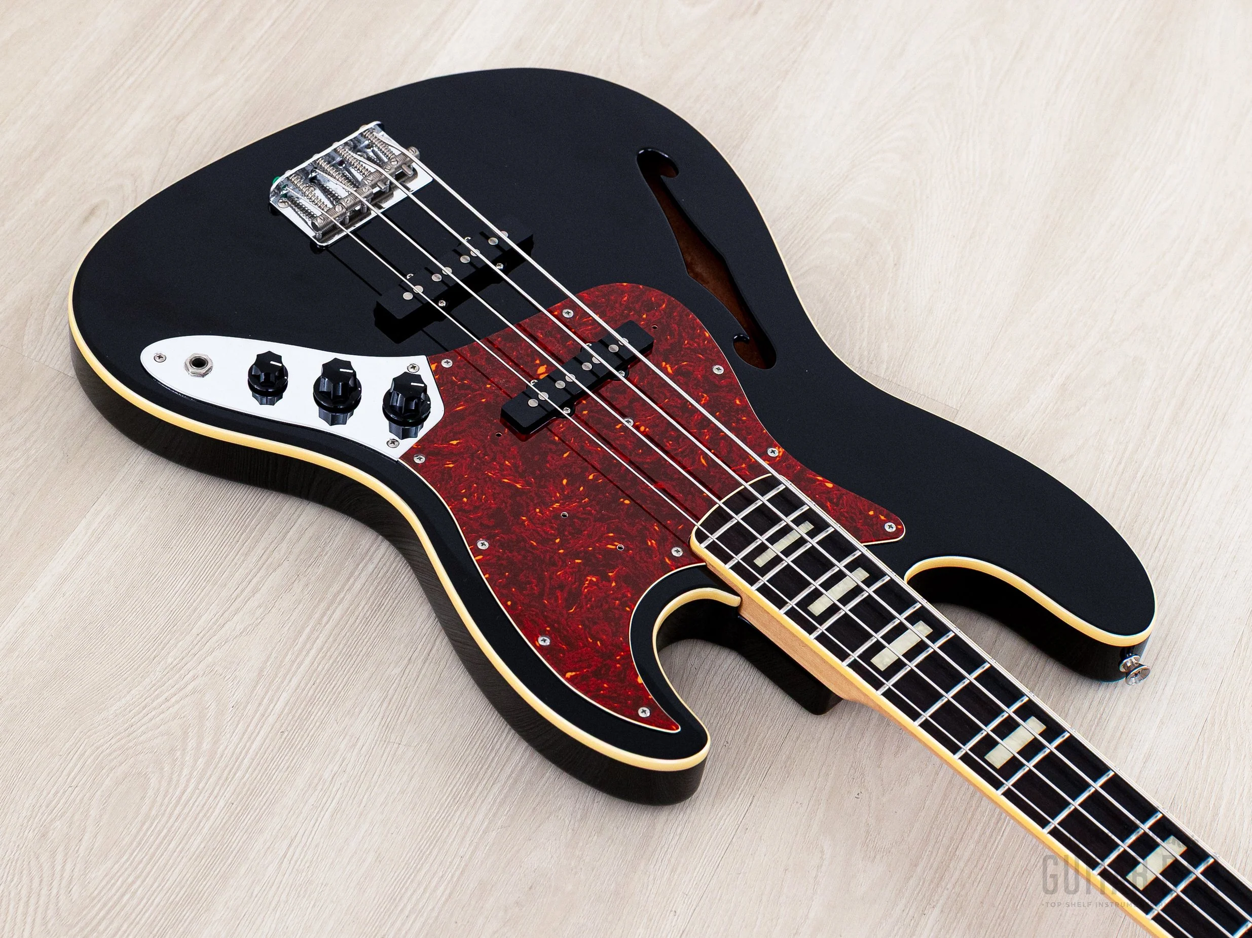 2012 Fender Jazz Bass JB/HO Semi-Hollow Mahogany Body Black, Blocks & Binding, Japan MIJ - Image 9