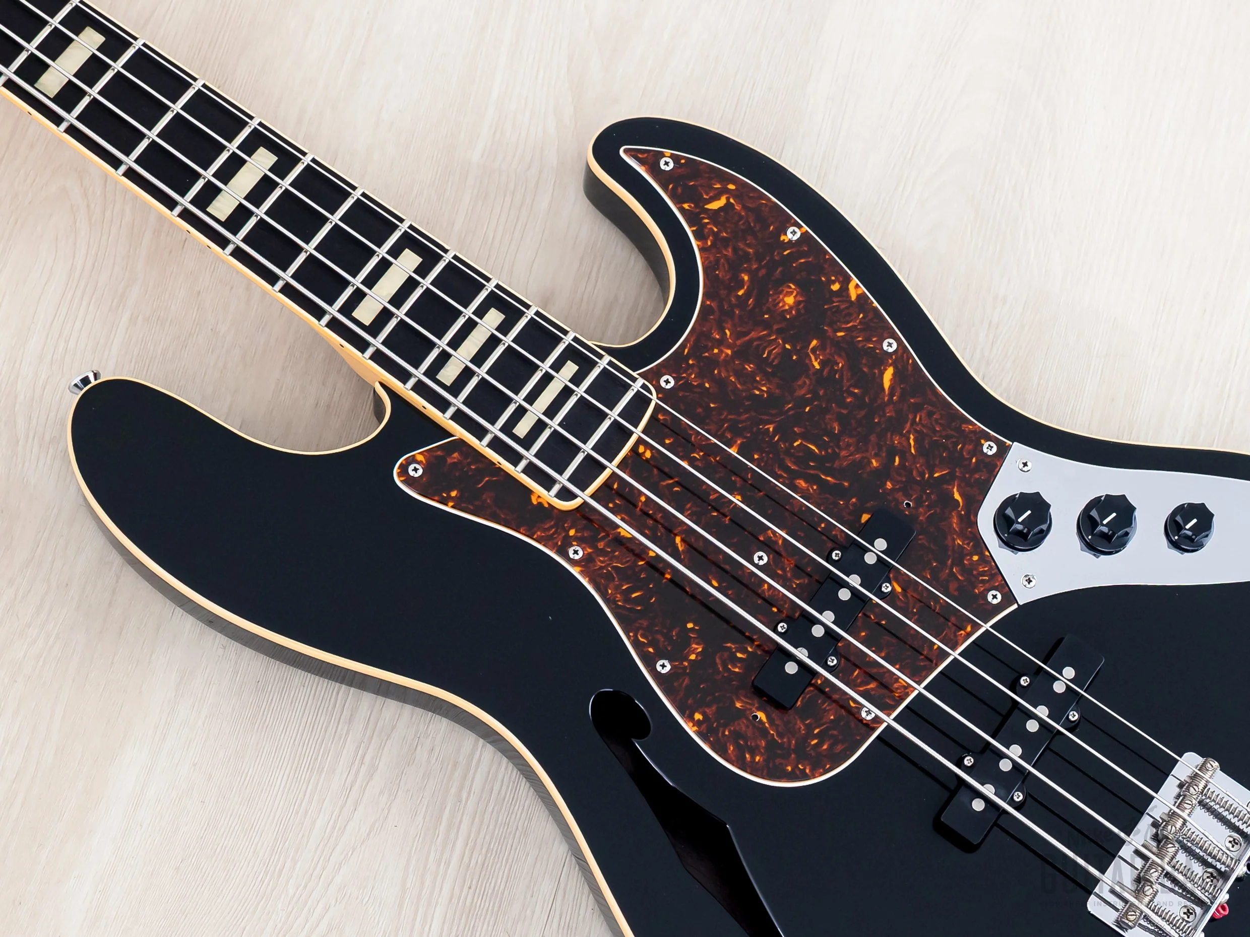 2012 Fender Jazz Bass JB/HO Semi-Hollow Mahogany Body Black, Blocks & Binding, Japan MIJ - Image 7