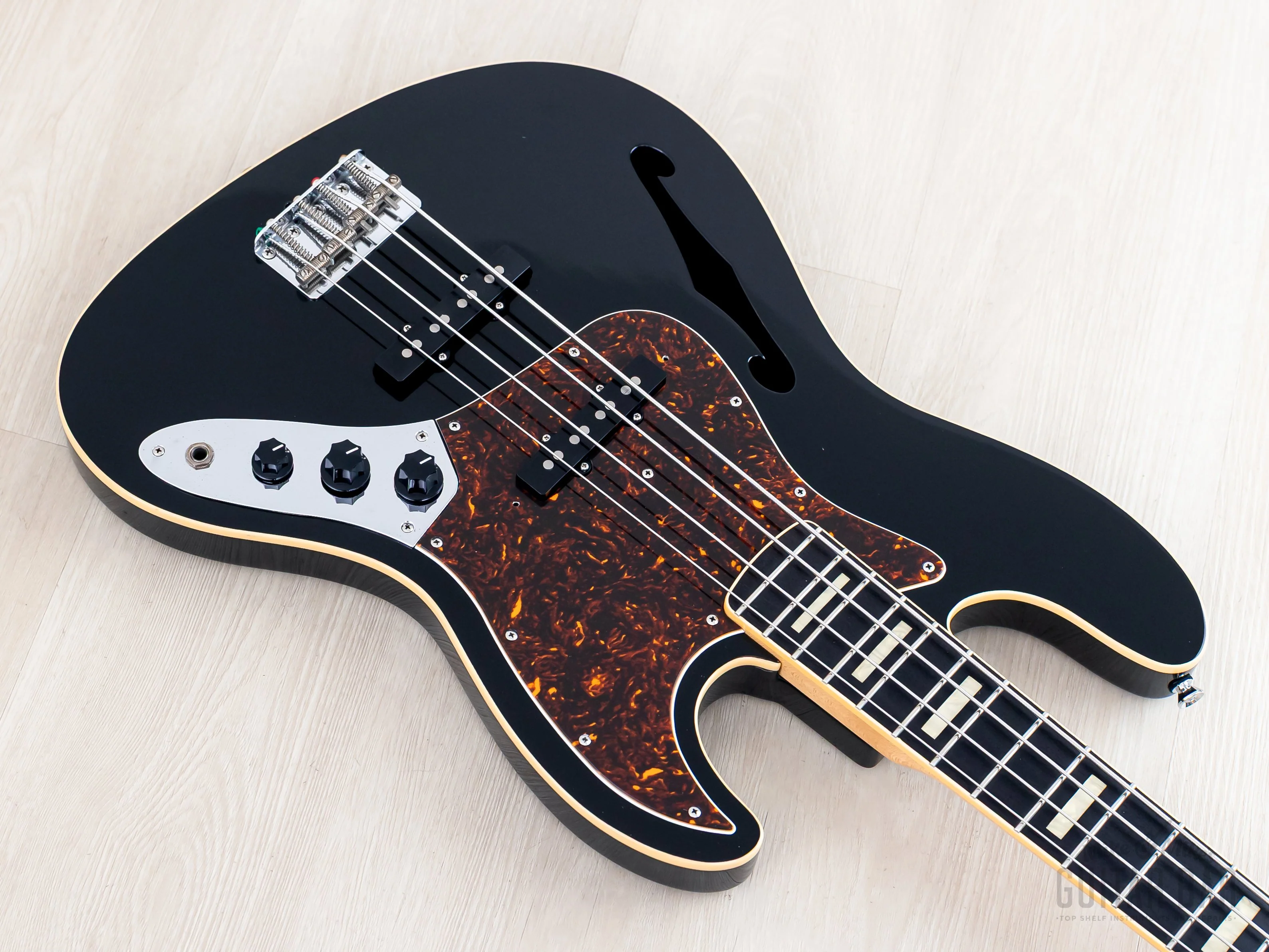 2012 Fender Jazz Bass JB/HO Semi-Hollow Mahogany Body Black, Blocks & Binding, Japan MIJ - Image 9