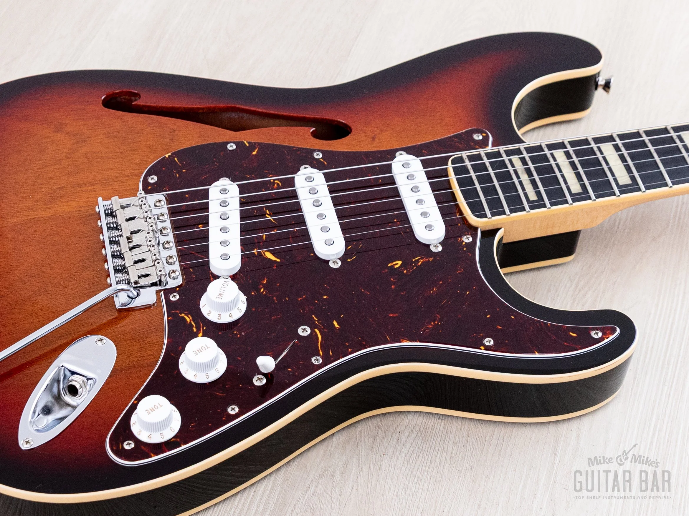 2014 Fender Stratocaster ST/HO/3S Mahogany Semi-Hollow Sunburst w/ DiMarzio Area 61, Japan MIJ - Image 6