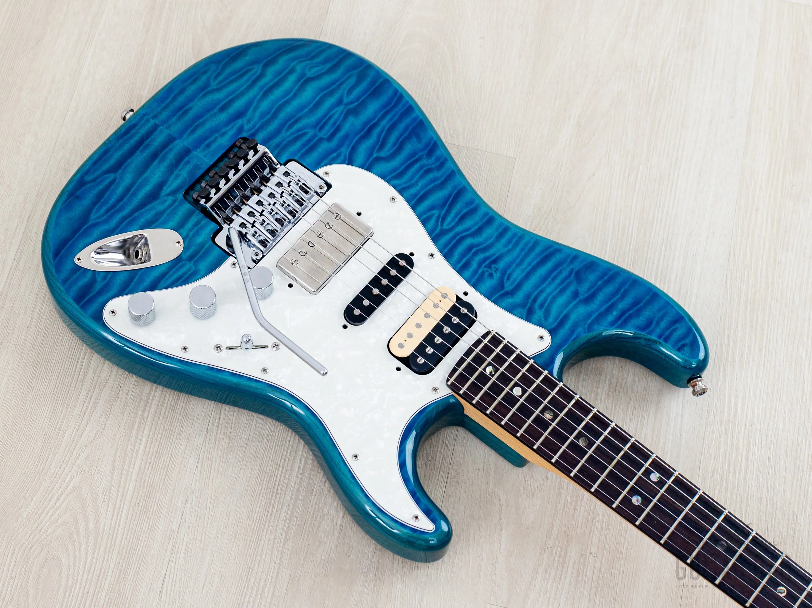 2019 Fender Michiya Haruhata Stratocaster HSH Quilt Top Caribbean Blue w/ Floyd Rose & Suhr Thornbucker, Japan MIJ - Image 9