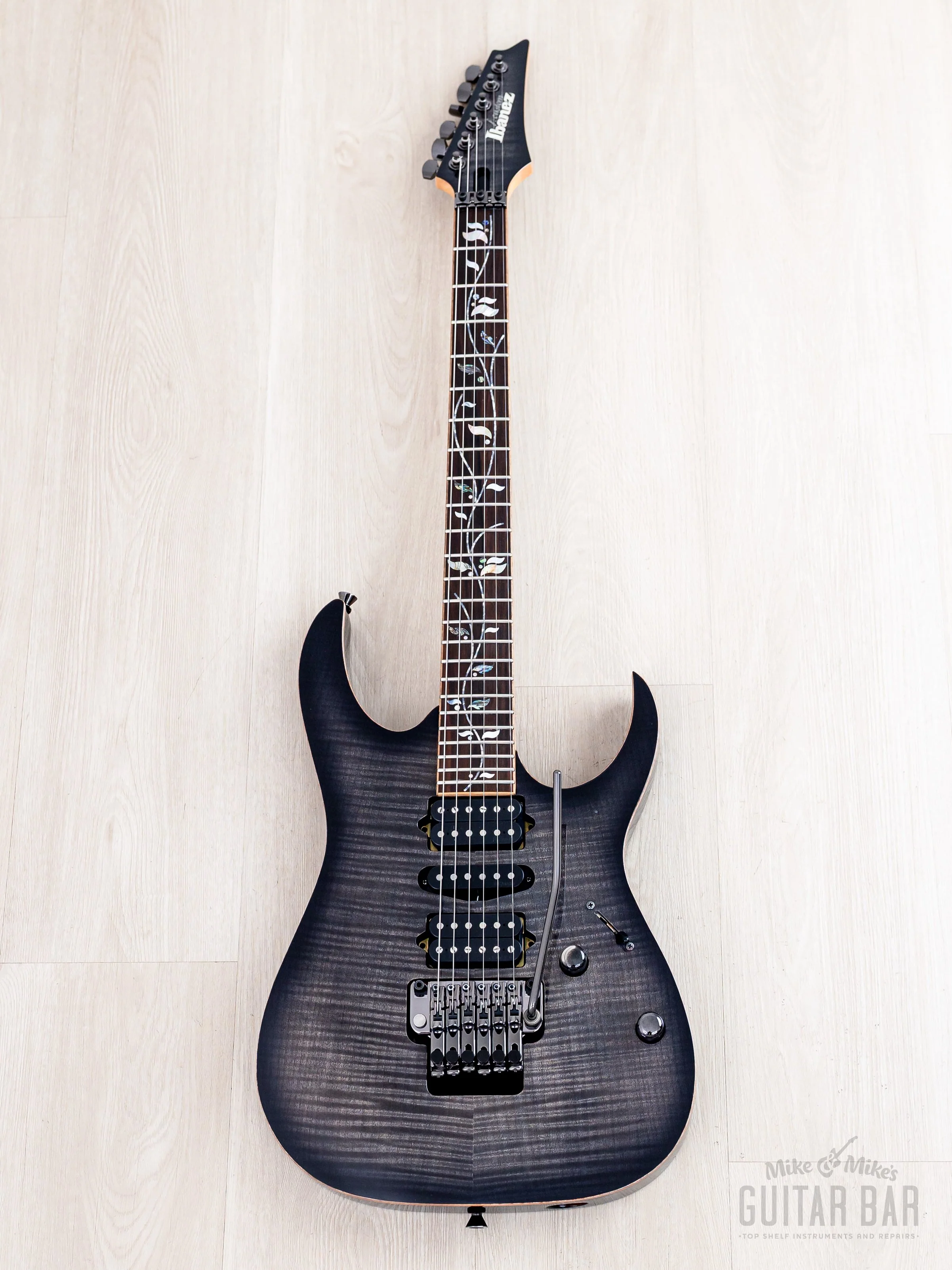 2019 Ibanez J Custom RG8570Z HSH AAA Flame Top Black Rutile w/ Tree of Life Inlay, Case & CoA - Image 2