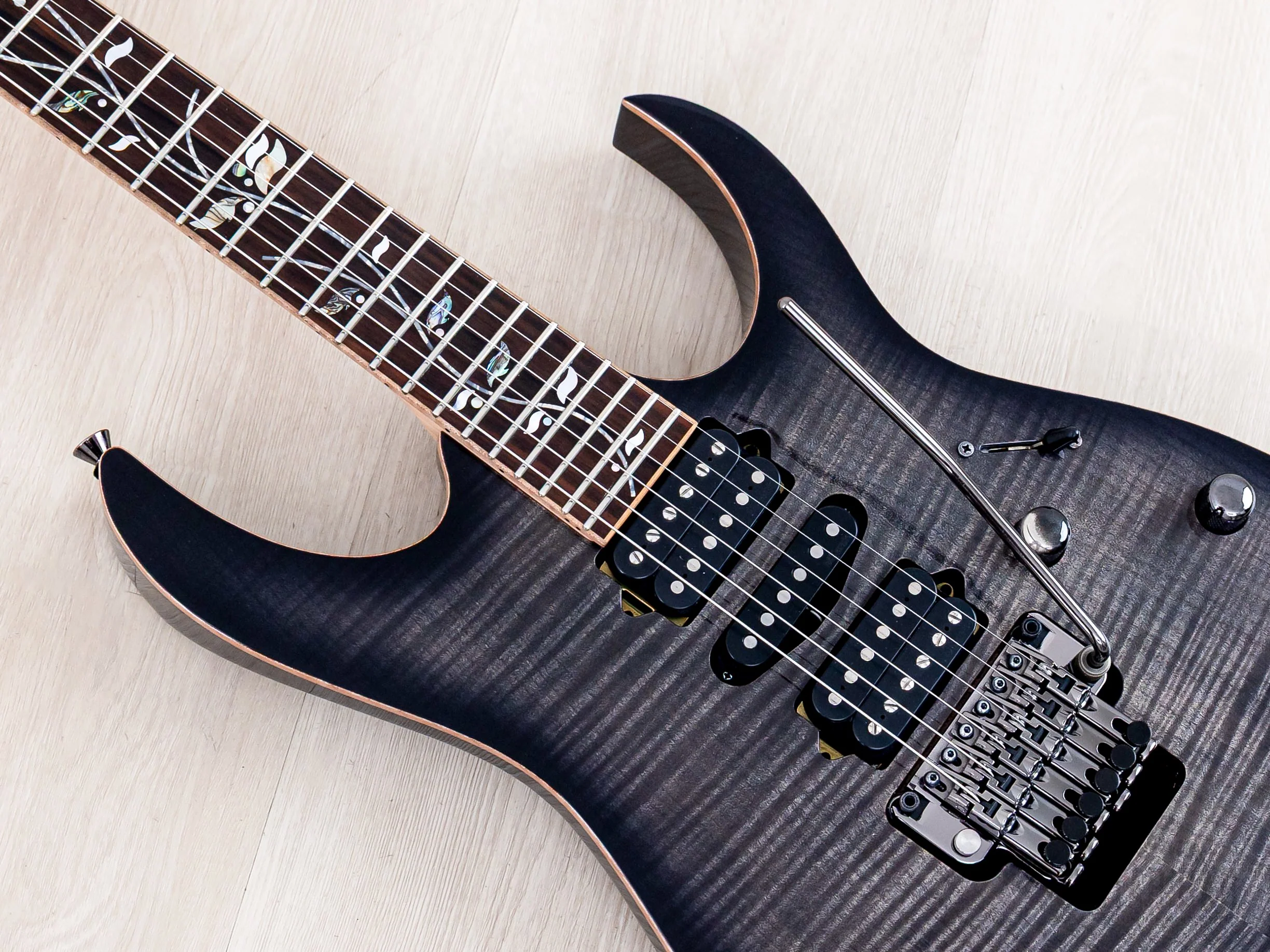 2019 Ibanez J Custom RG8570Z HSH AAA Flame Top Black Rutile w/ Tree of Life Inlay, Case & CoA - Image 7