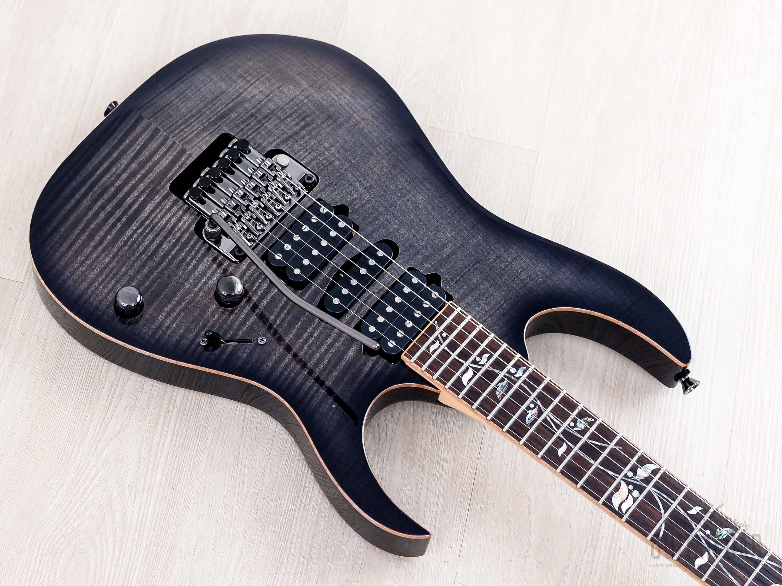 2019 Ibanez J Custom RG8570Z HSH AAA Flame Top Black Rutile w/ Tree of Life Inlay, Case & CoA - Image 9