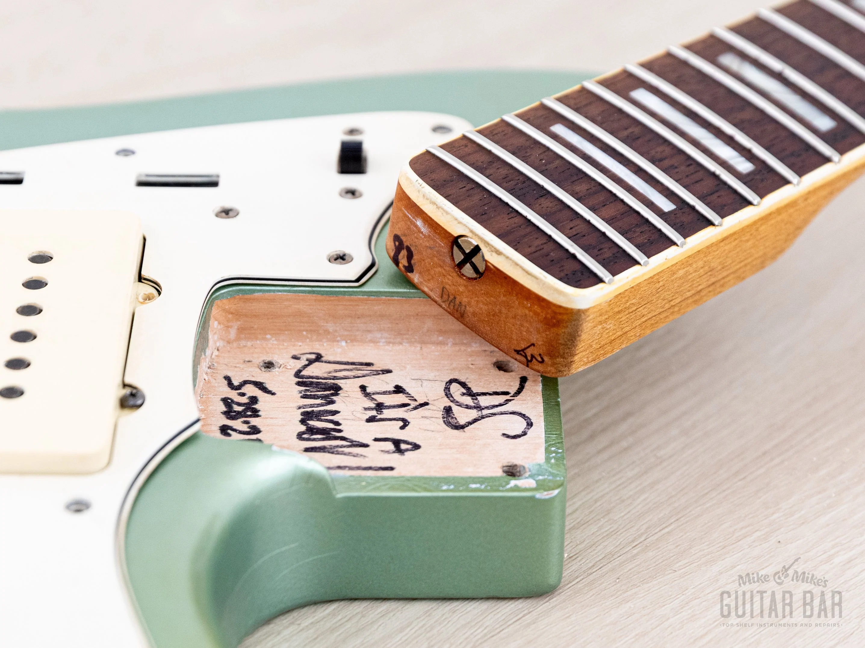 2020 Danocaster Offset Ice Blue + Headstock w/ Blocks & Binding, Mastery & StayTrem, Case - Image 16