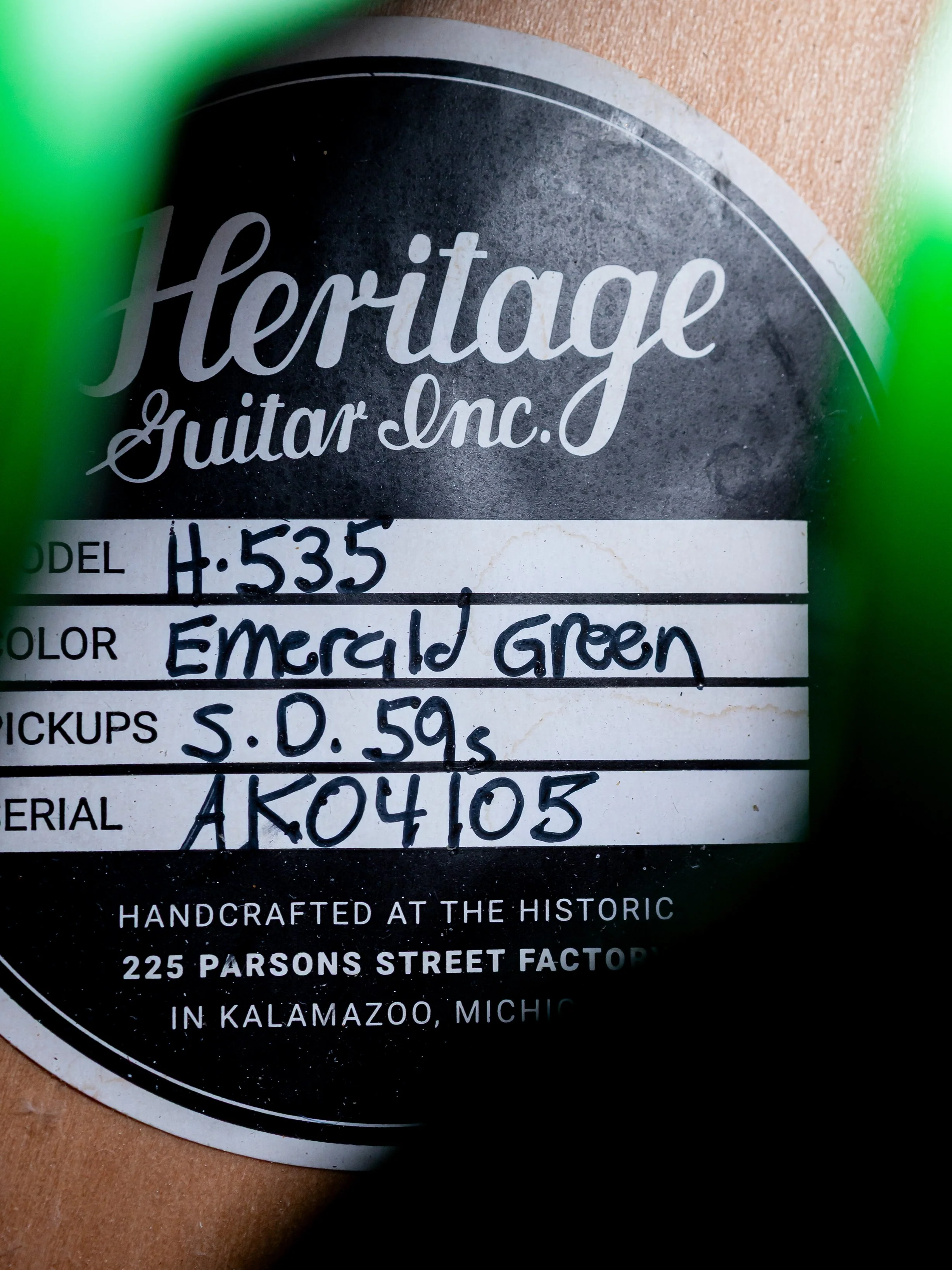 2020 Heritage H-535 Semi-Hollow Guitar Emerald Green w/ Seymour Duncan SH-1 '59 PAFs, Case & Tag, Kalamazoo - Image 6