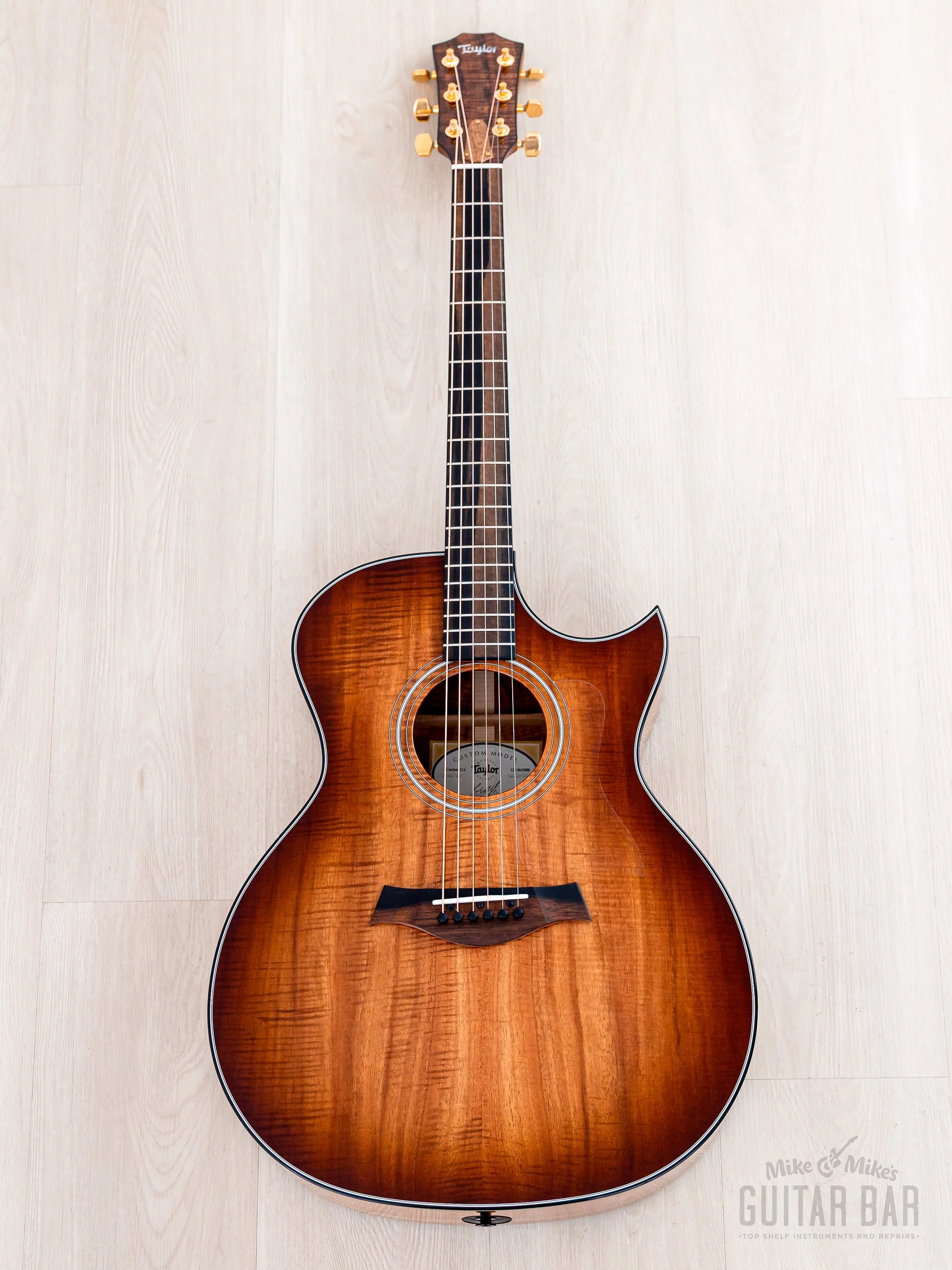 2022 Taylor Custom Grand Auditorium Acoustic Electric Guitar Flame Koa w/ Florentine Cutaway, Short Scale - Image 2