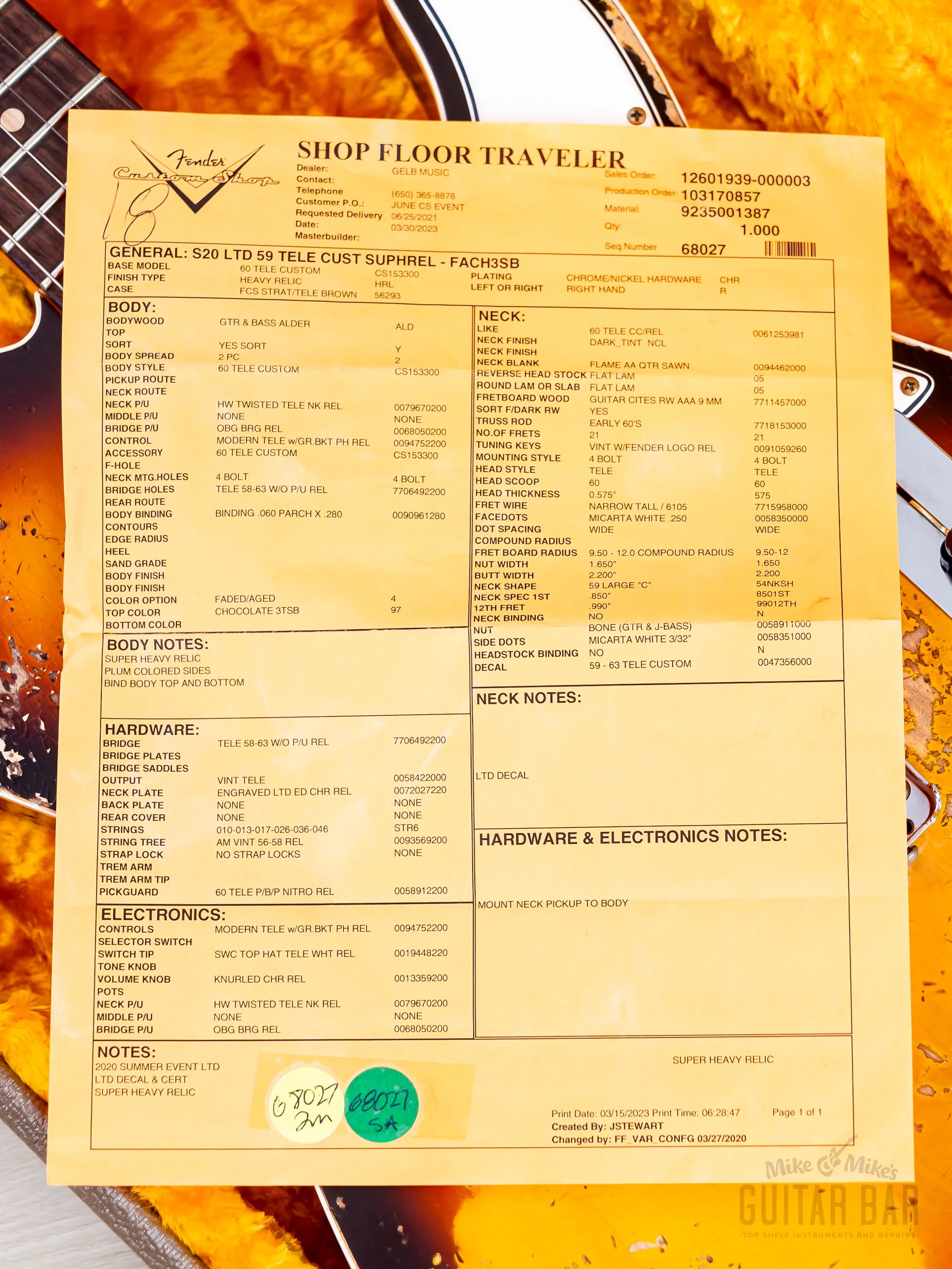 2023 Fender Custom Shop Limited Edition ‘59 Telecaster Custom Super Heavy Relic Sunburst - Image 20