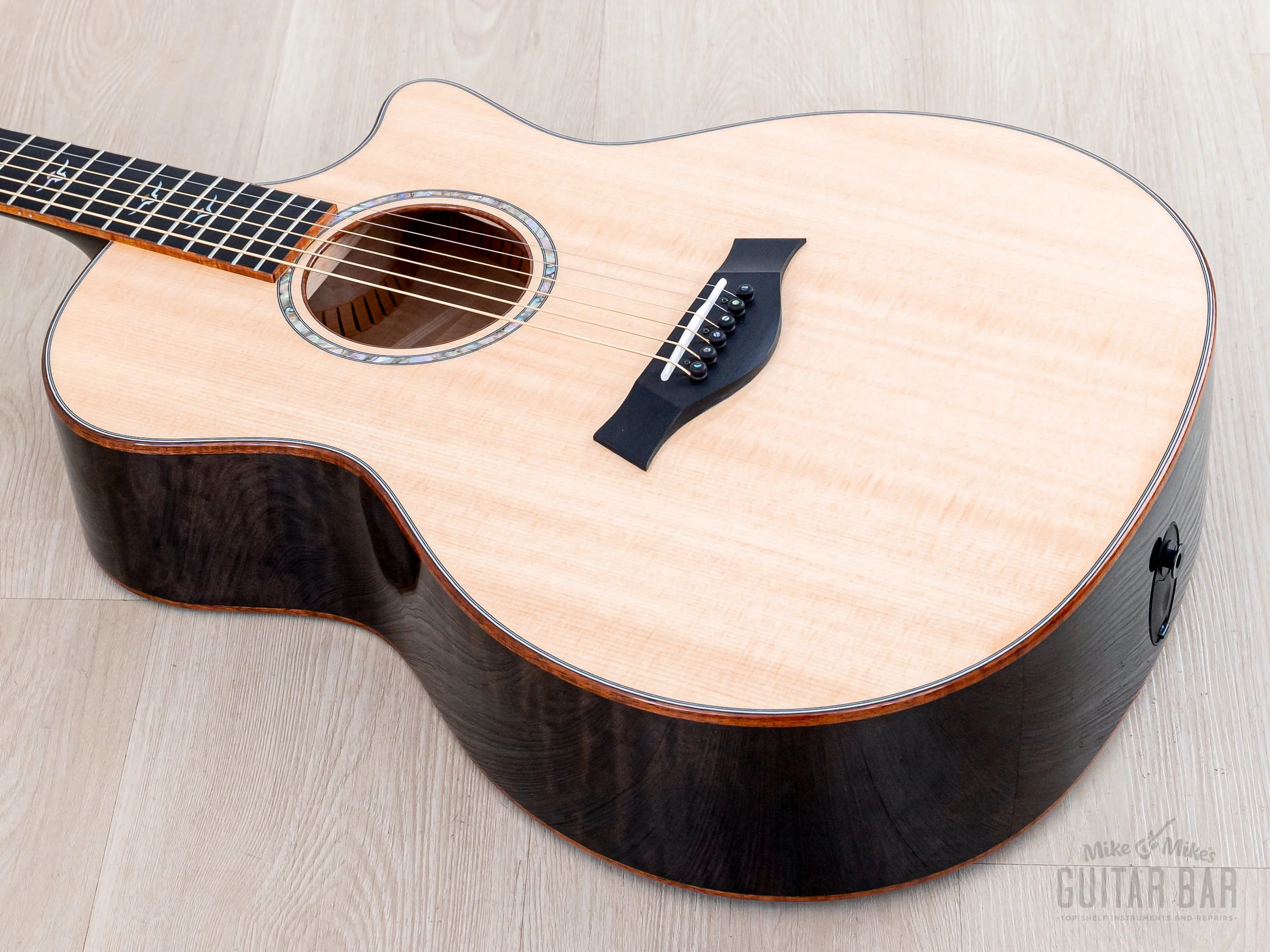 2023 Taylor Custom Grand Auditorium Acoustic Electric Guitar Trans Black w/ Lutz Spruce + Flame Maple - Image 11
