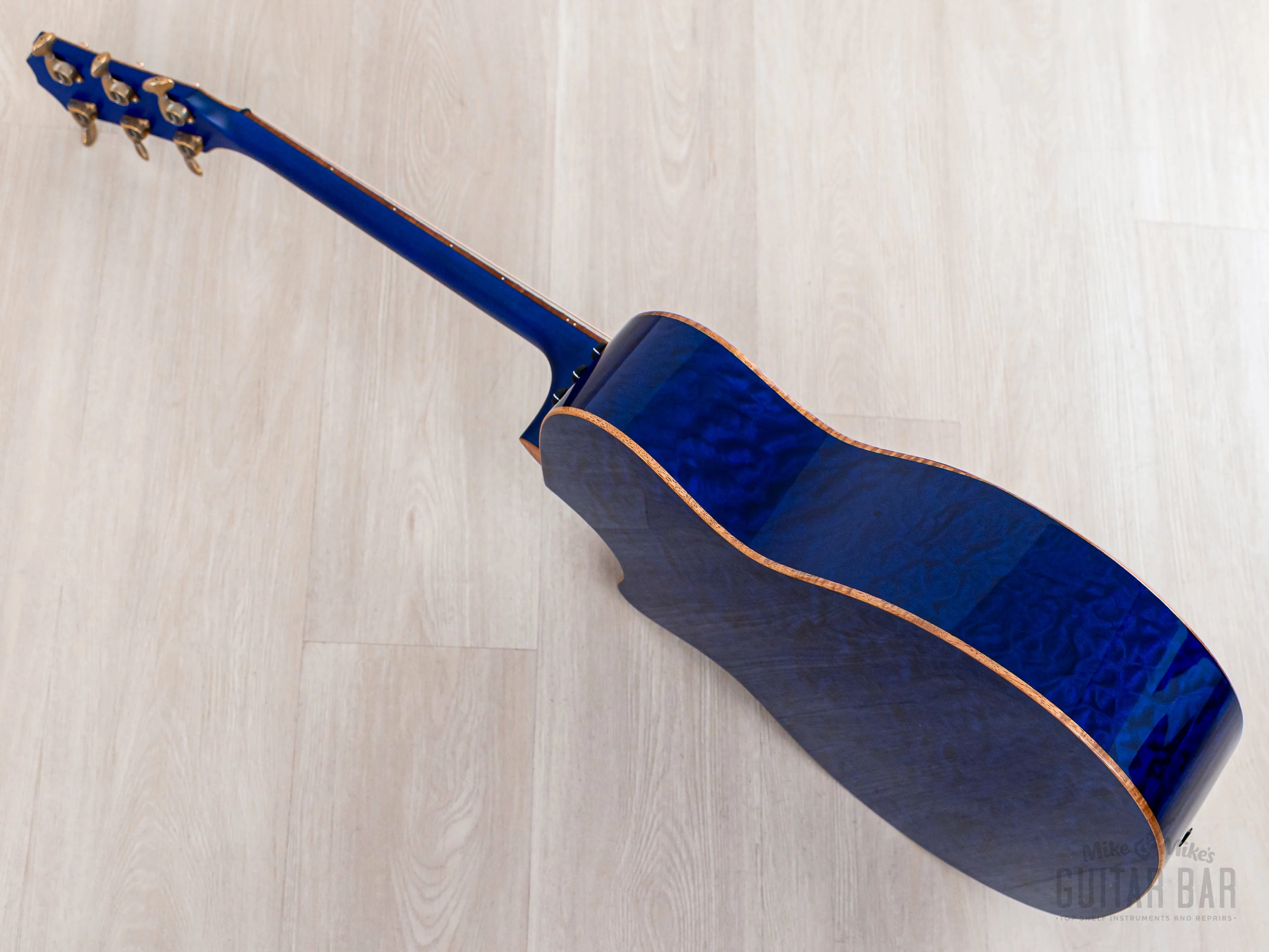 2023 Taylor Custom Grand Auditorium Acoustic Electric Guitar Trans Blue w/ Lutz Spruce + Quilted Maple - Image 15