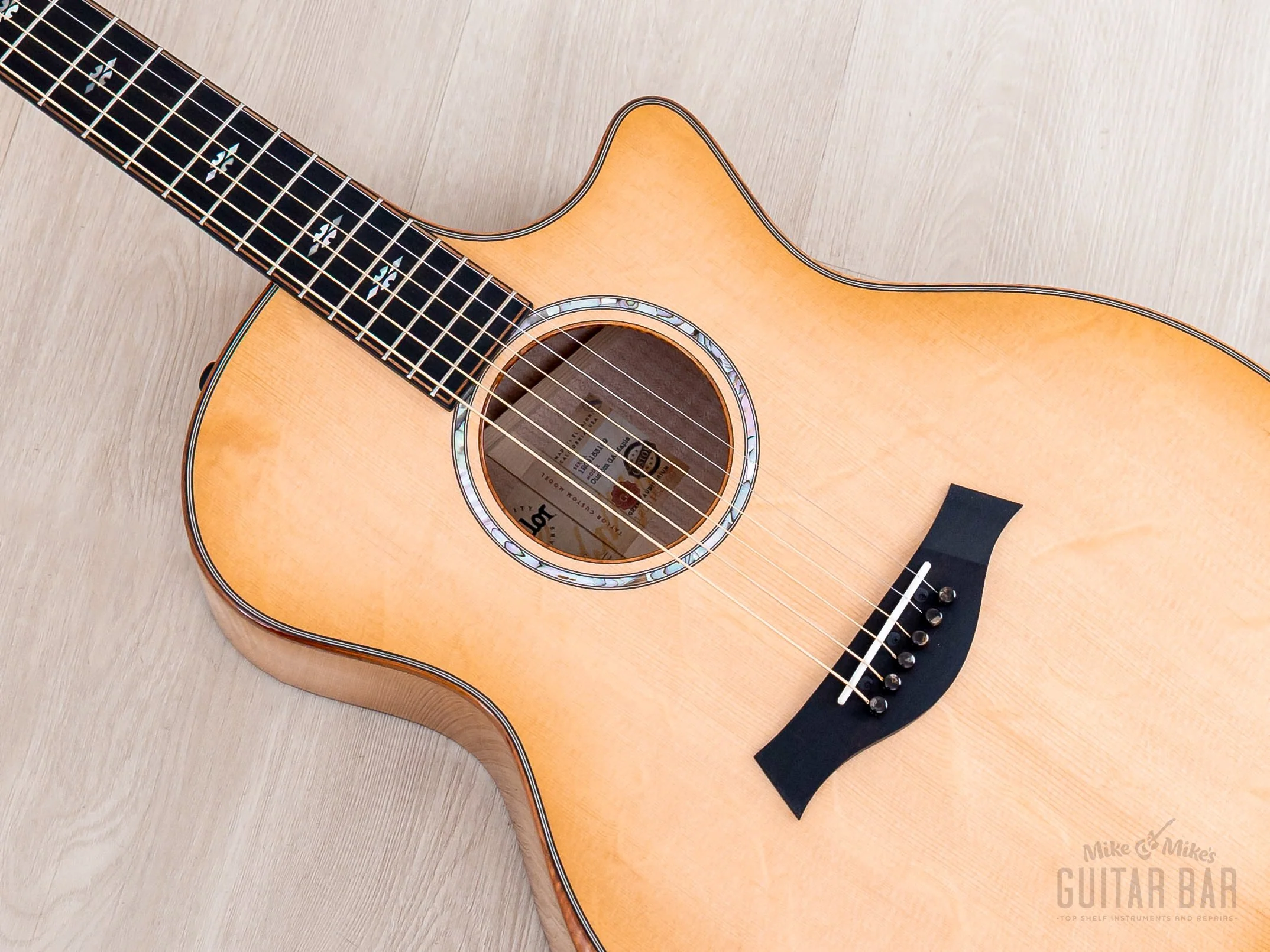 2023 Taylor Custom Grand Auditorium Acoustic Electric Guitar w/ Bearclaw Spruce, Flame Maple & Flame Koa Armrest - Image 8
