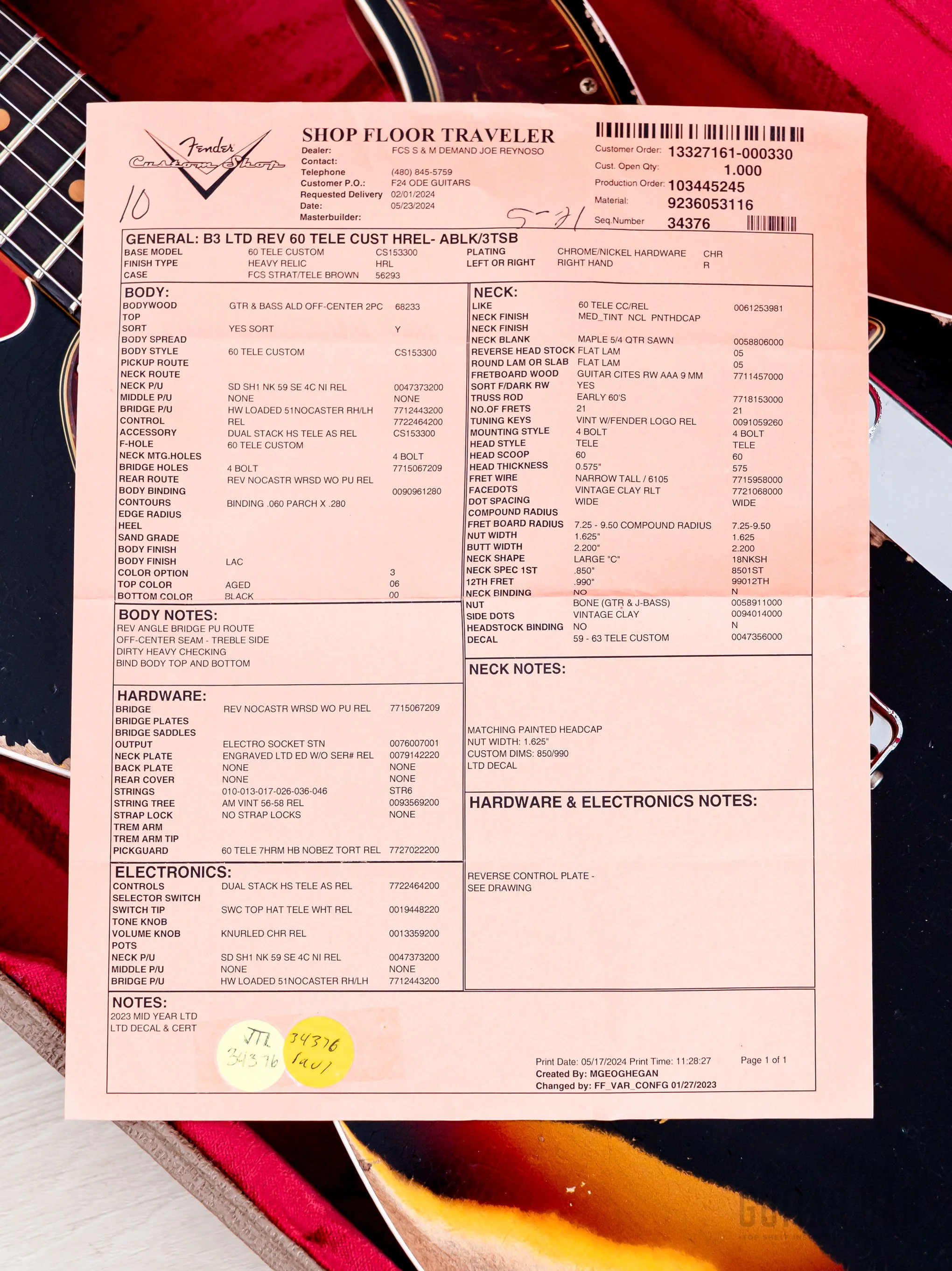 2024 Fender Custom Shop Limited Edition Reverse 1960 Telecaster Custom Heavy Relic Black Over Sunburst w/ SH-1 '59 PAF - Image 15
